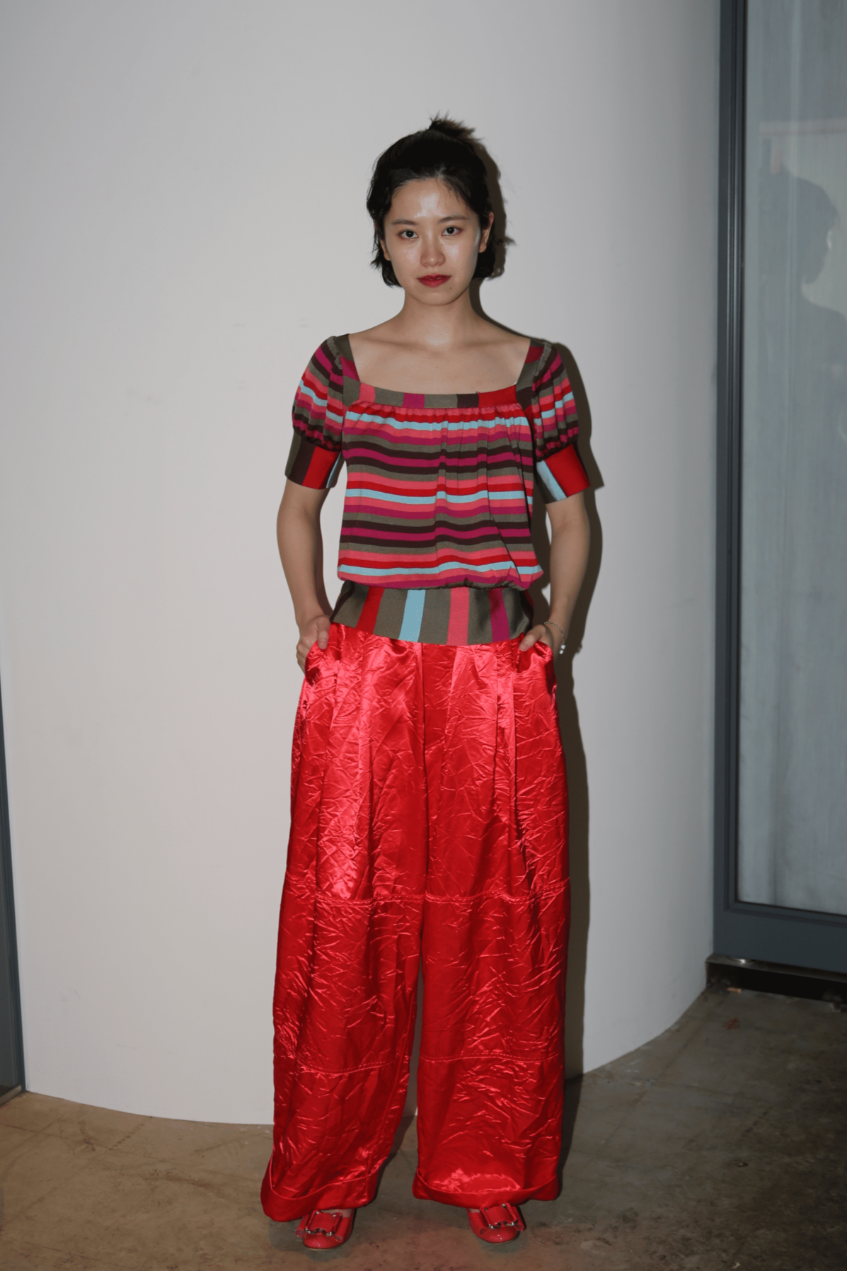 1990 CACHAREL / SQUARE NECK STRIPE SUMMER KNIT TOP IN SILK
