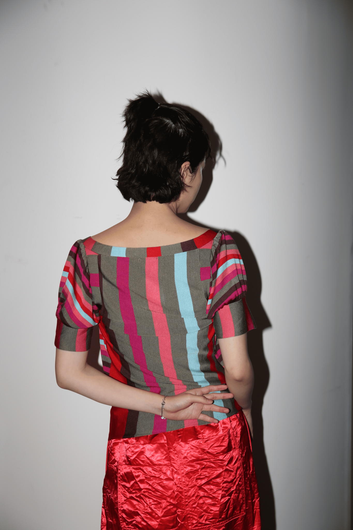 1990 CACHAREL / SQUARE NECK STRIPE SUMMER KNIT TOP IN SILK