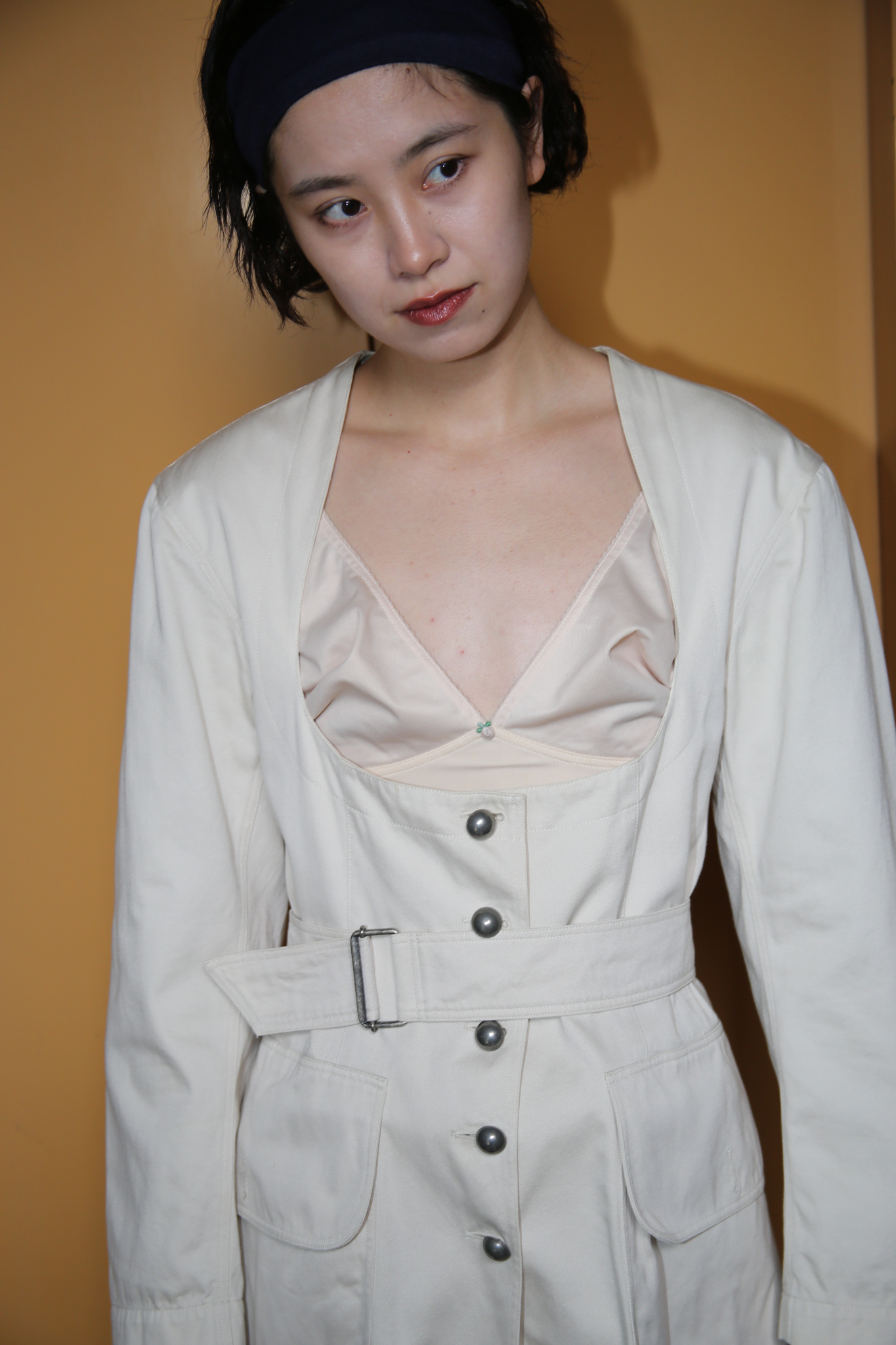 1987 ALAIA / BELTED TAILORED JACKET OPEN DECORTE IN COTTON