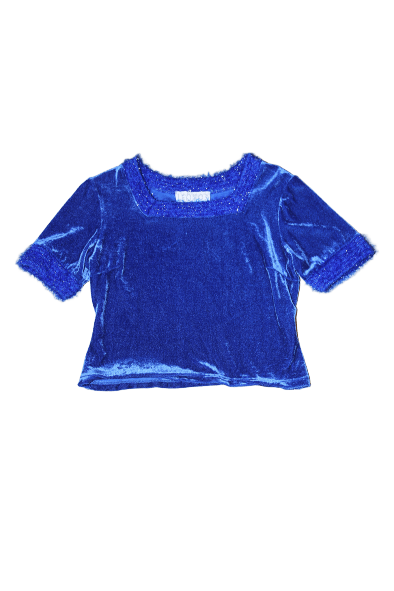 1990 VINTAGE / VELOUR CROPPED TOP IN ROYAL BLUE