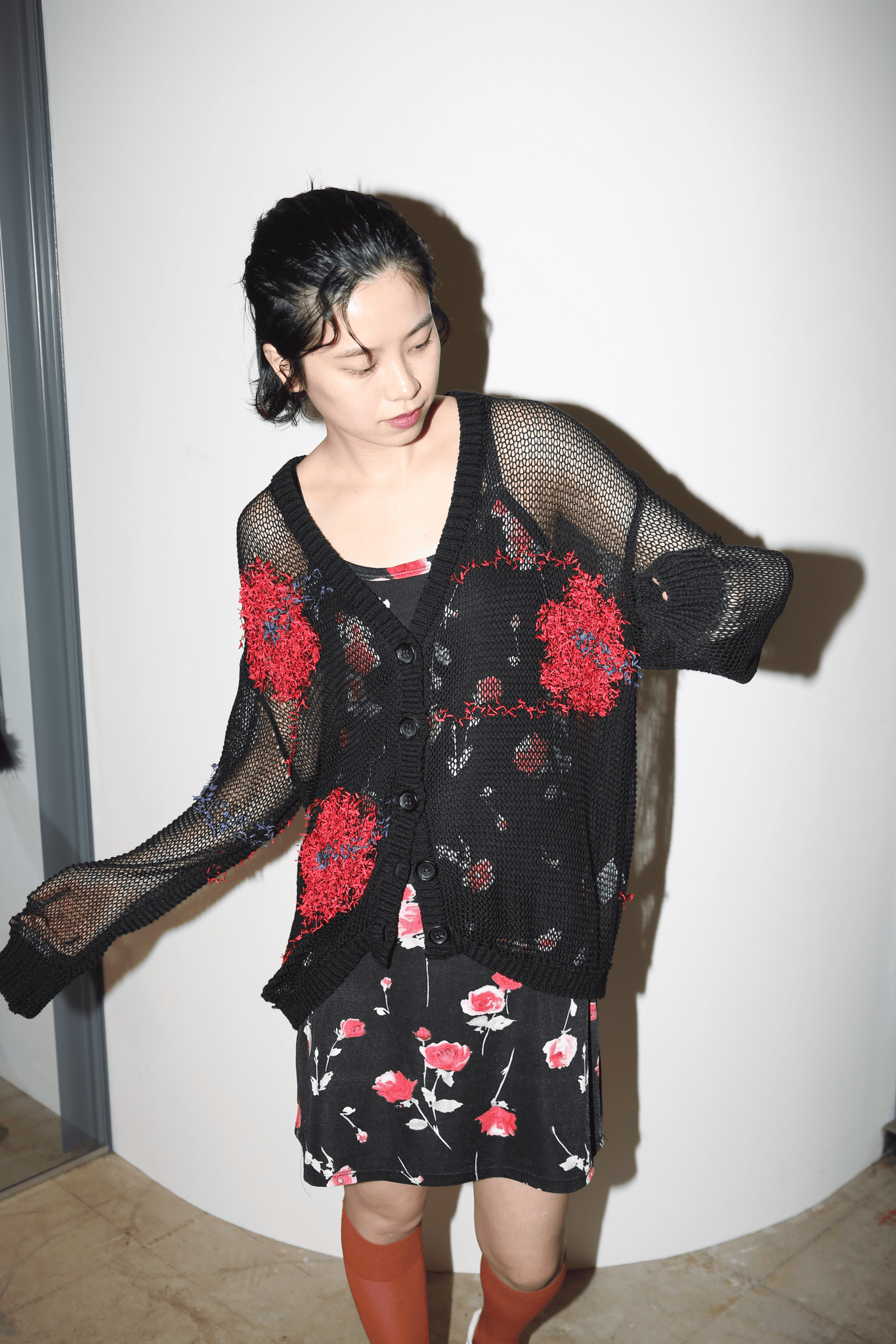 KOTA GUSHIKEN / FLOATING FLOWER WASHI CARDIGAN IN BLACK
