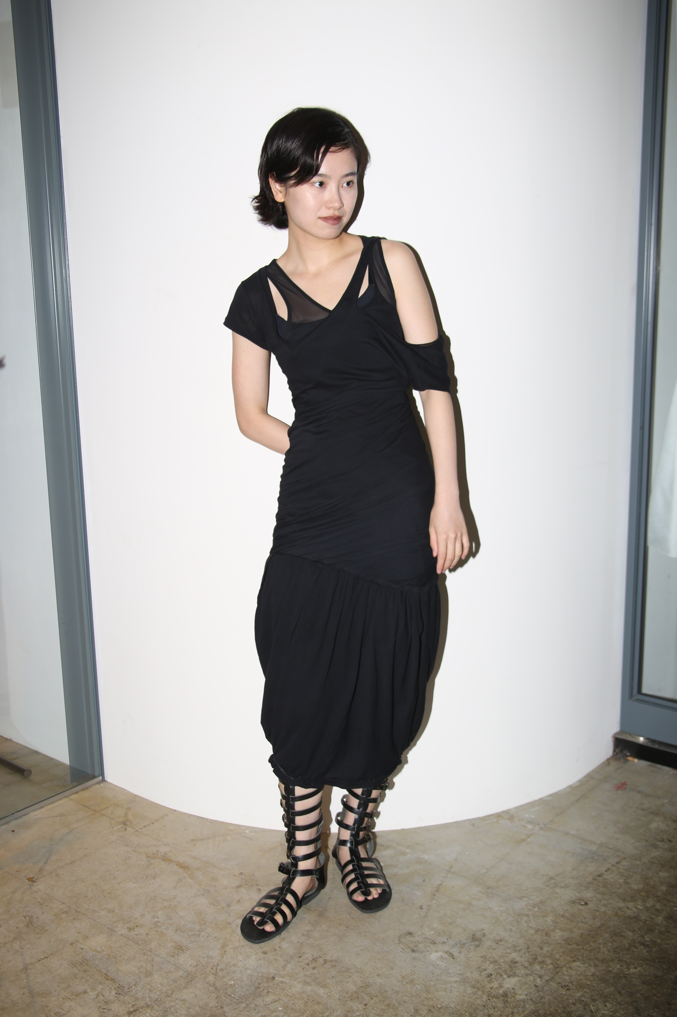2000 MARITHÉ FRANÇOIS GIRBAUD / TWIST DRAPING LAYER DRESS IN CUTSEW AND MESH