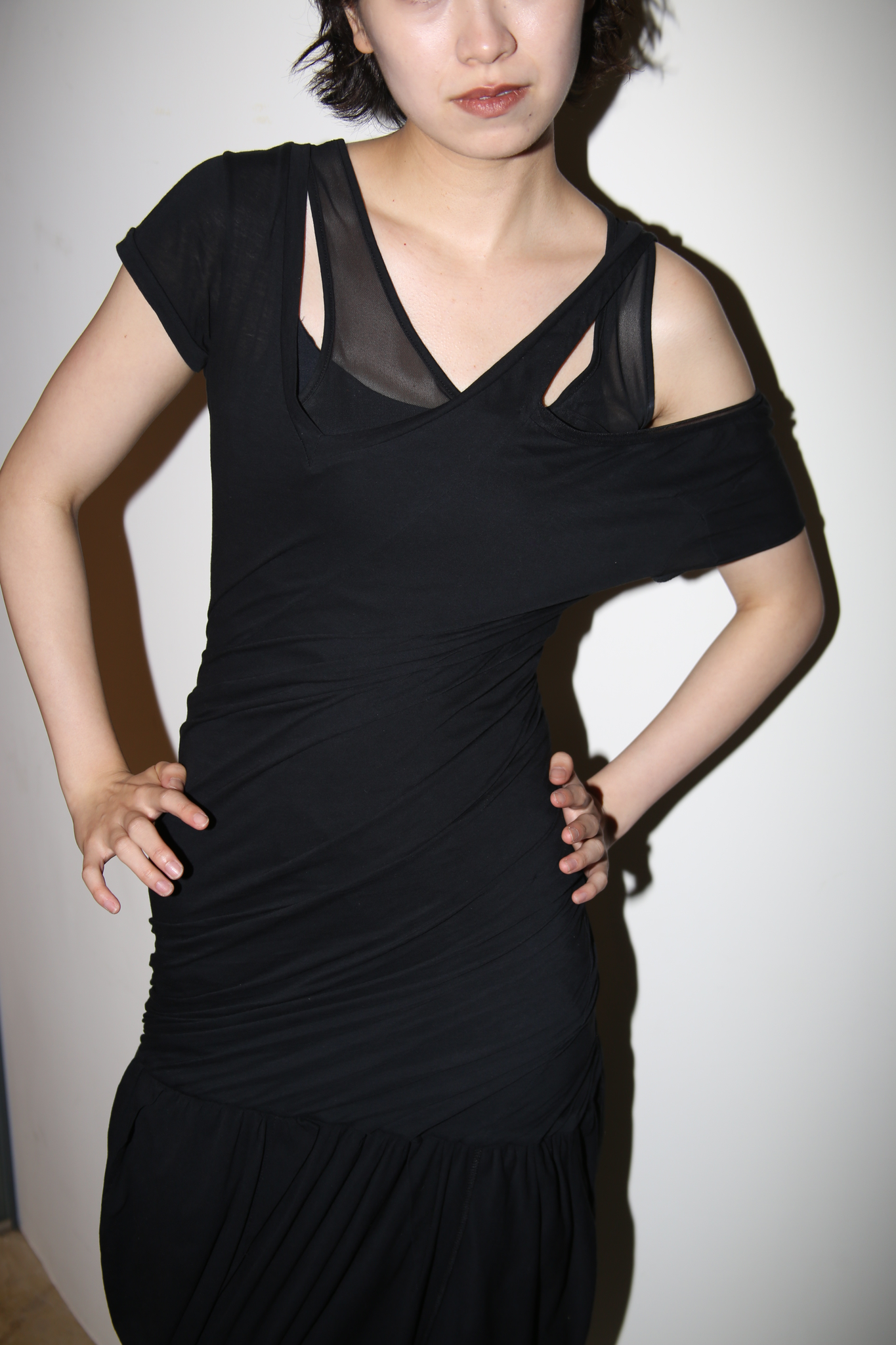 2000 MARITHÉ FRANÇOIS GIRBAUD / TWIST DRAPING LAYER DRESS IN CUTSEW AND MESH