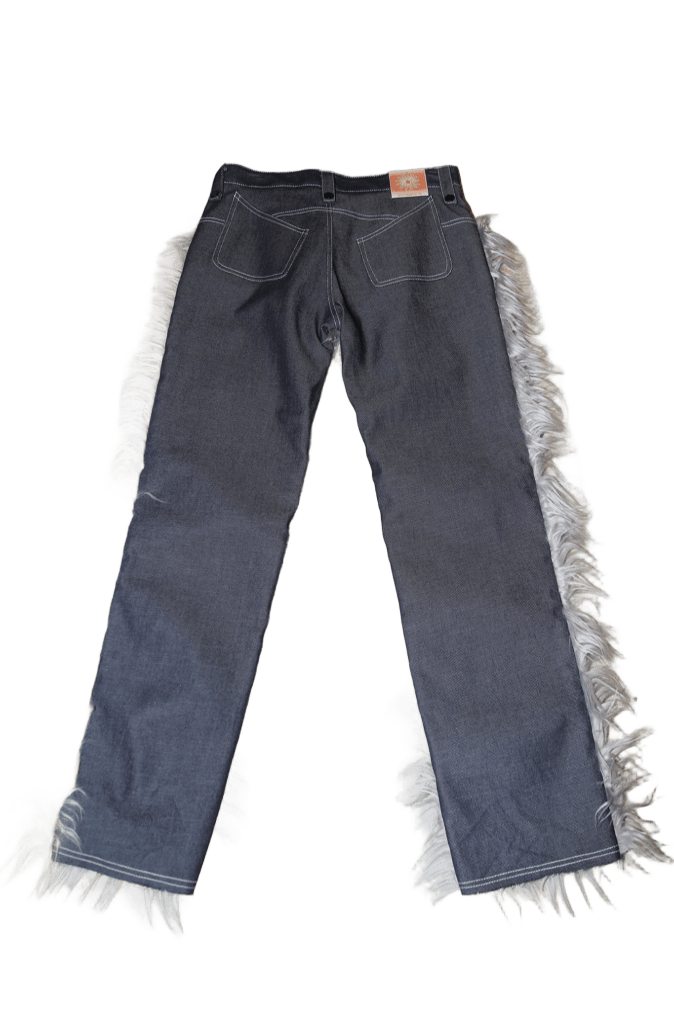 PAULA CANOVAS DEL VAS / FUR DENIM TROUSERS IN GRAY