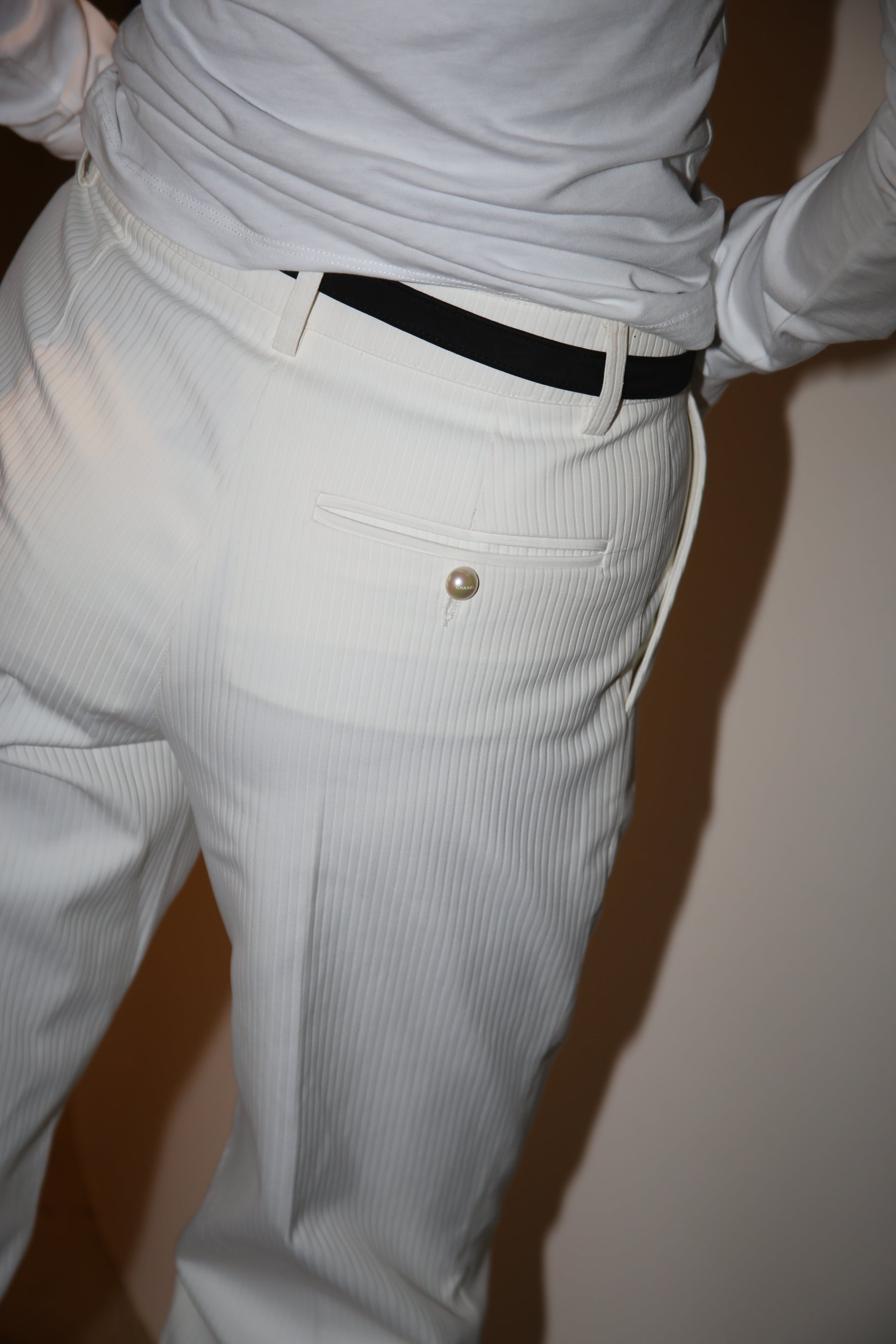 2001 CHANEL / PIQUE TROUSER IN COTTON NYLON
