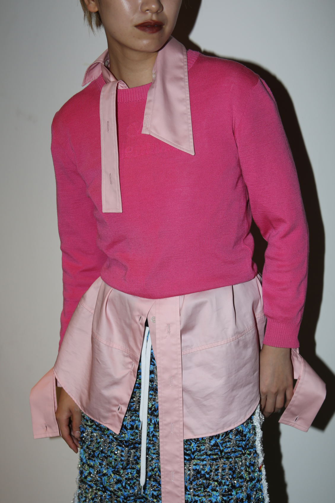 1980 VALENTINO / SKELTON LOGO JACQUARD WOOL SWEATER IN PINK