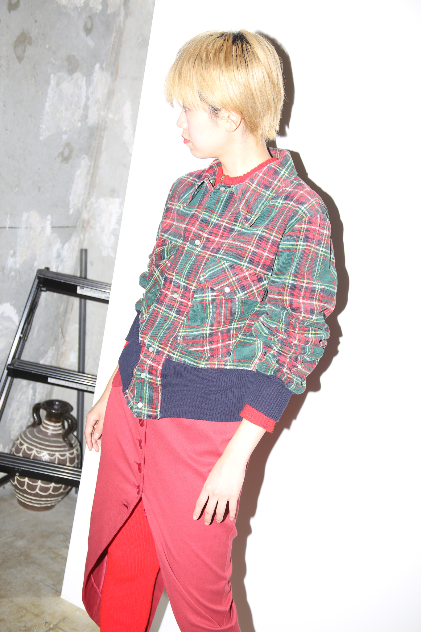 1970 VINTAGE / PRINT CORDUROY RIB BLOUSON IN TARTAN CHECK