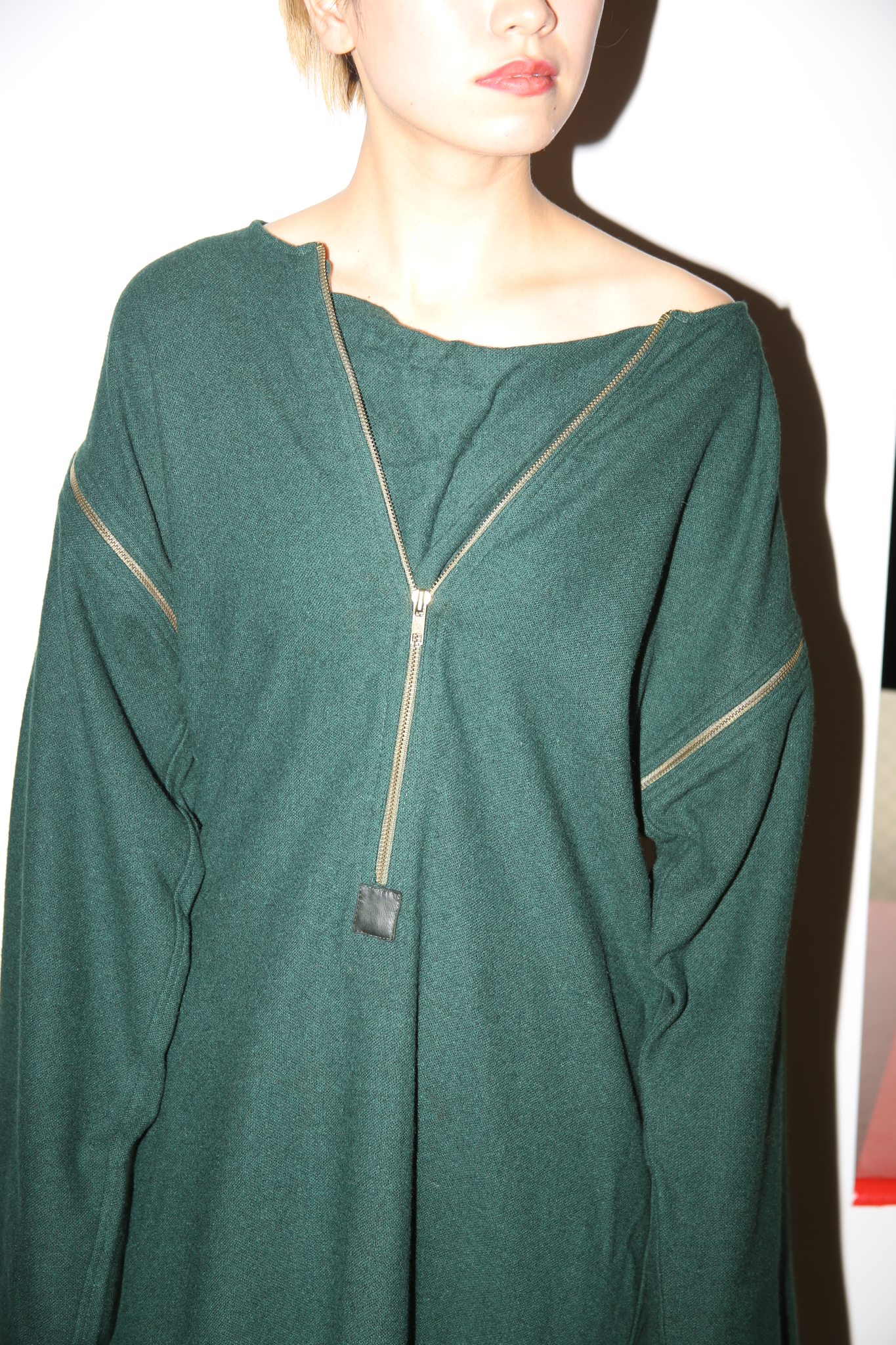 1980 JC DE CASTELBAJAC / GREEN WOOL DRESS WITH 2WAY SLEEVE