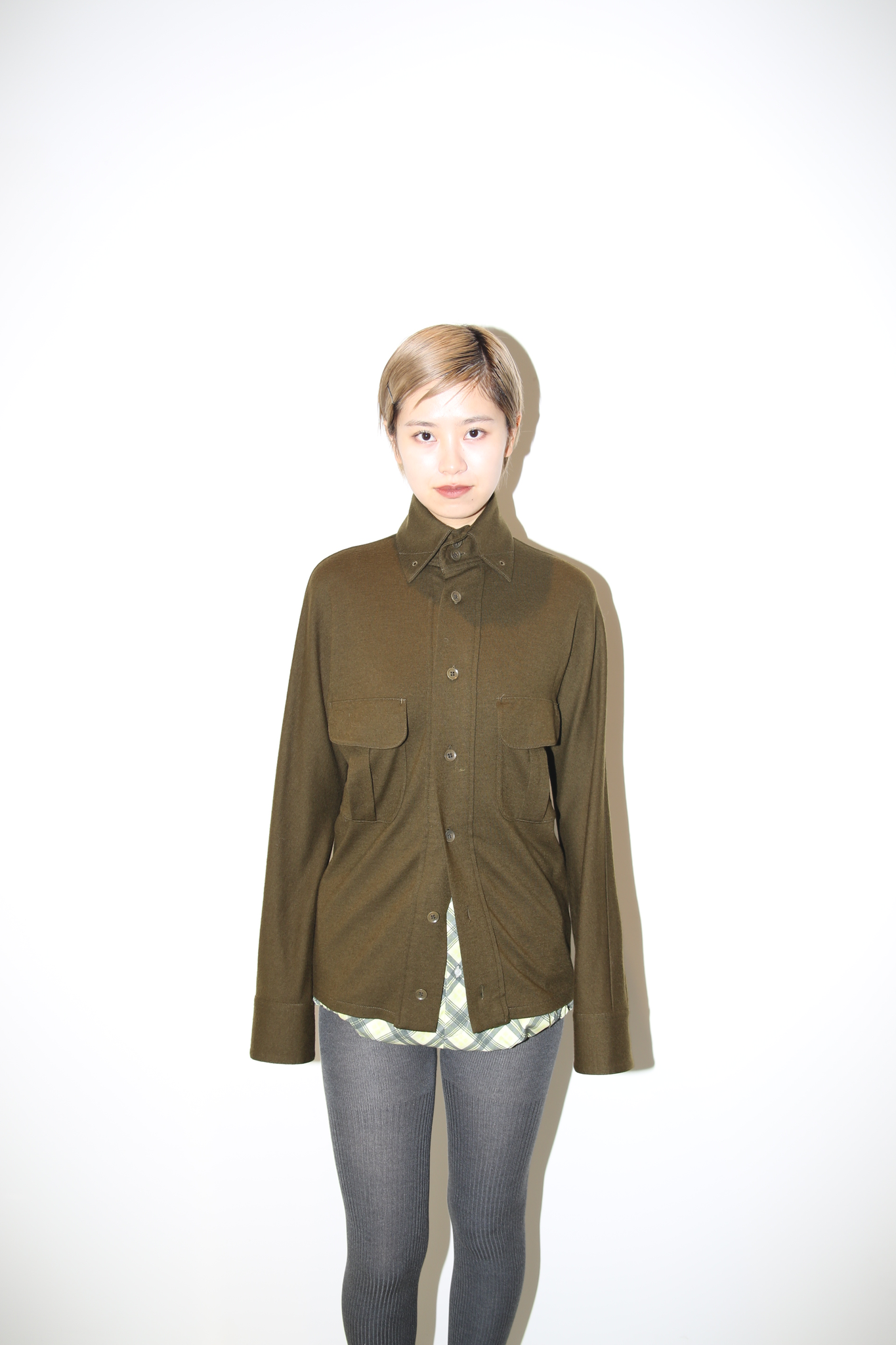 1990 YOHJI YAMAMOTO / WOOL JERSEY KNIT SHIRT IN OLIVE