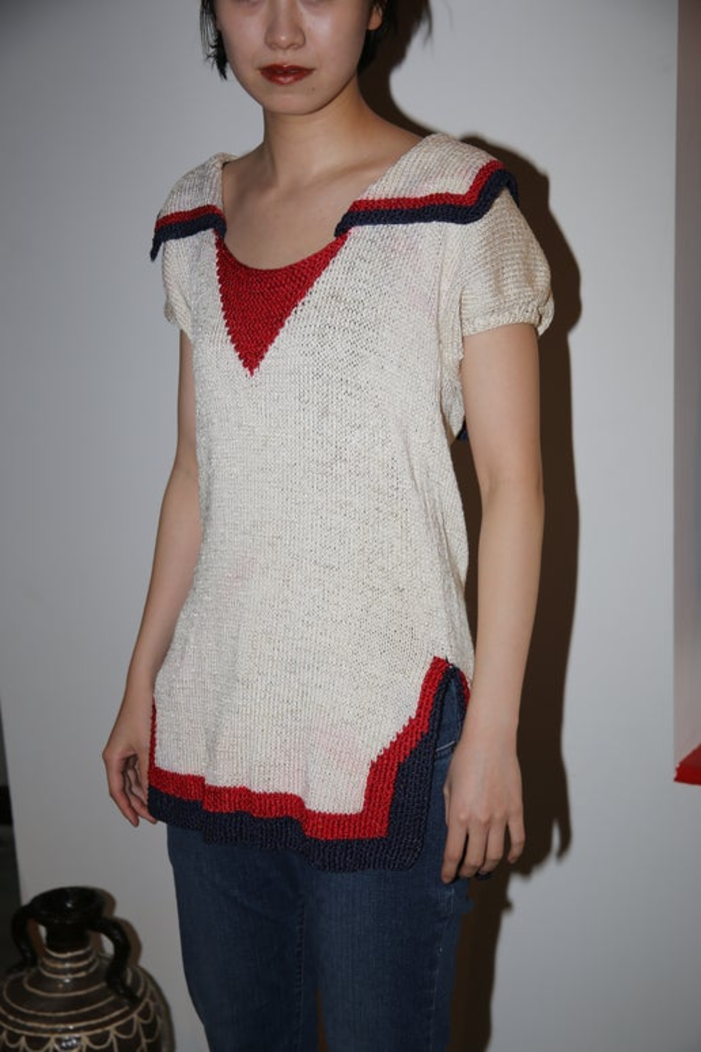 1970 VINTAGE / SUMMER KNIT TOP WITH SAILOR COLLAR