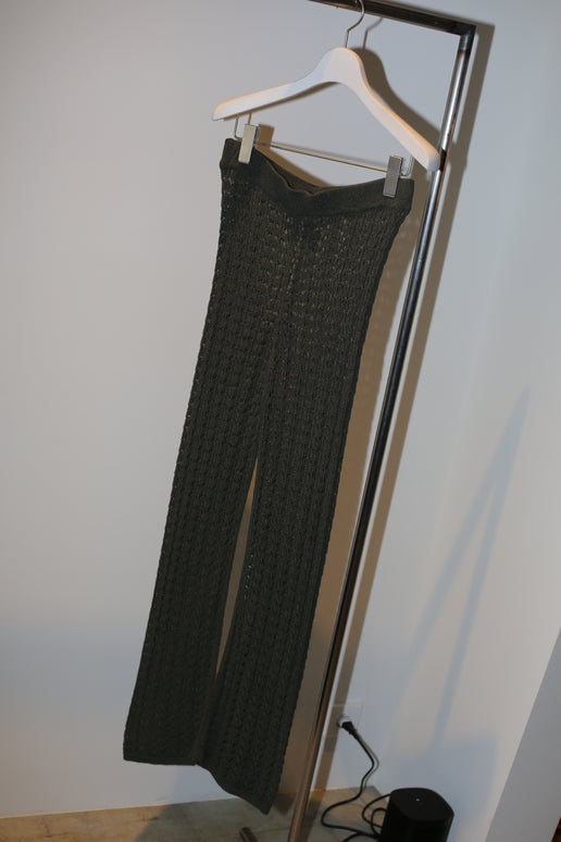 1970 VINTAGE / SUMMER KNIT LACE PANTS IN OLIVE GREEN