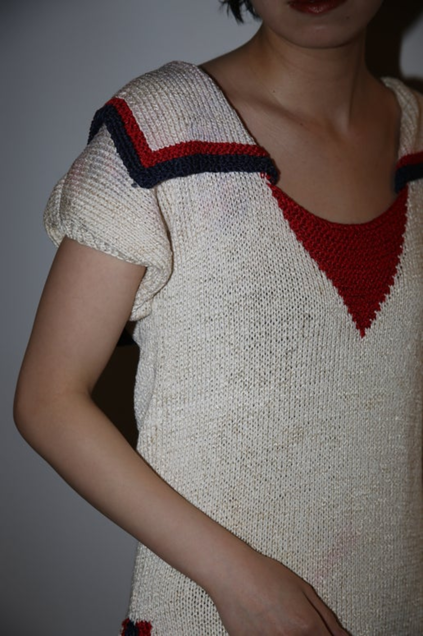 1970 VINTAGE / SUMMER KNIT TOP WITH SAILOR COLLAR