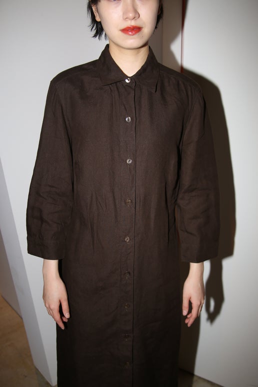 2000 MAX MARA / LINEN SHIRT DRESS IN CHOCOLATE