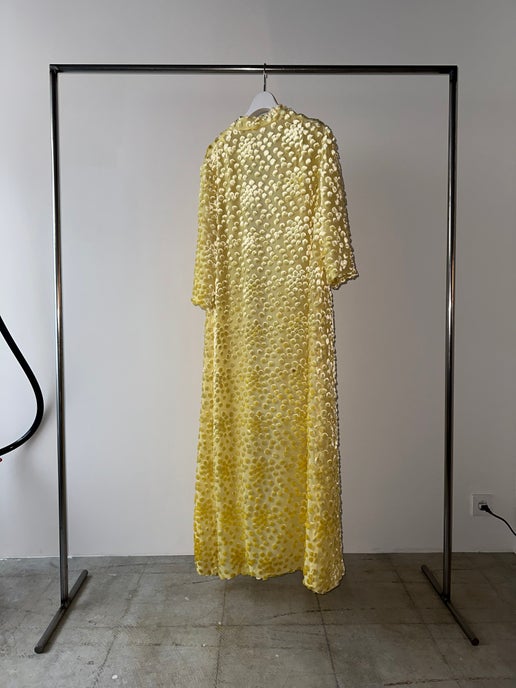 1960 VINTAGE / SILK VELVET FLOCKY MAXI DRESS ROBE