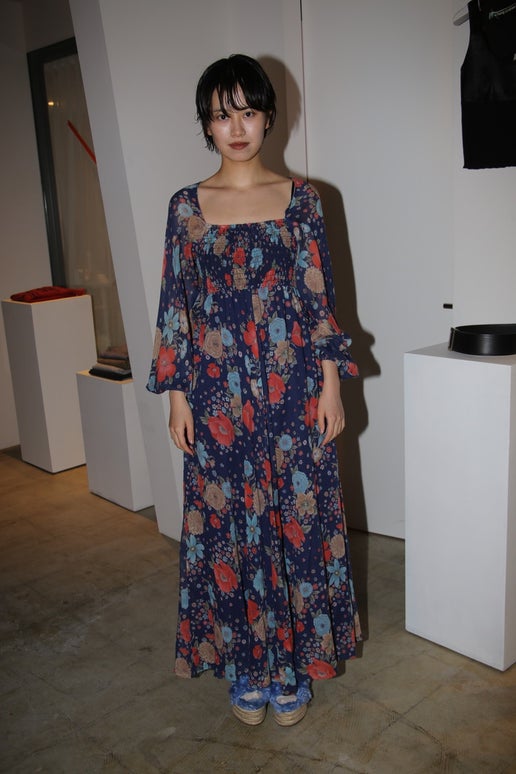 1970 VINTAGE / COTTON CHIFFON SHARLING DRESS