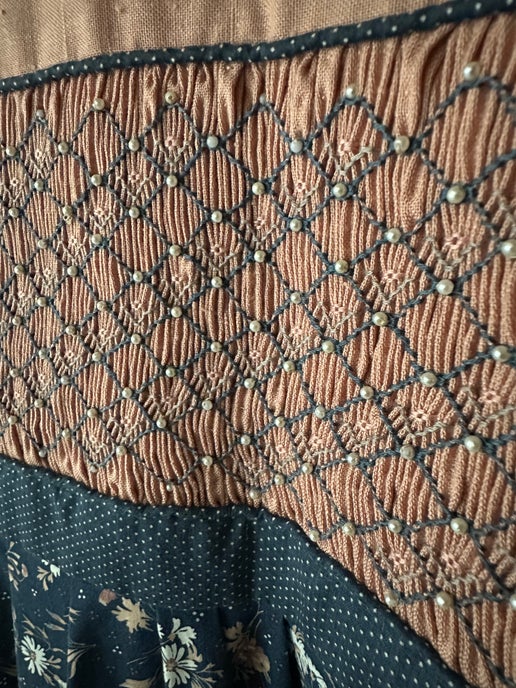 1970 VINTAGE / COTTON BOHO DRESS WITH SMOCKING