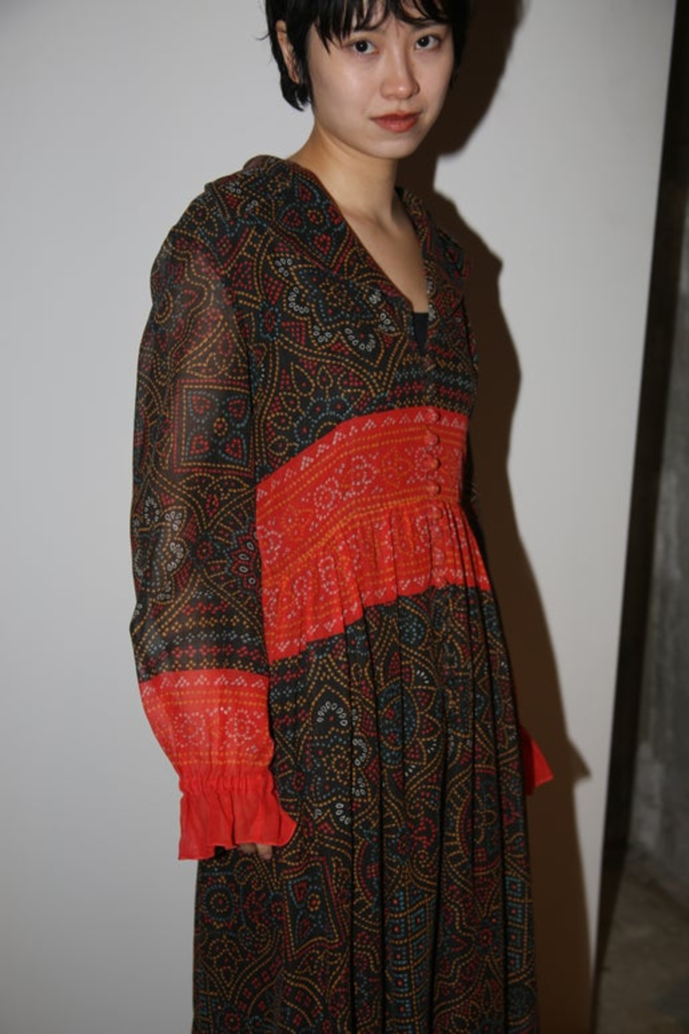 1960 OSCAR DE LA RENTA / PRINTED CHIFFON DRESS IN COTTON