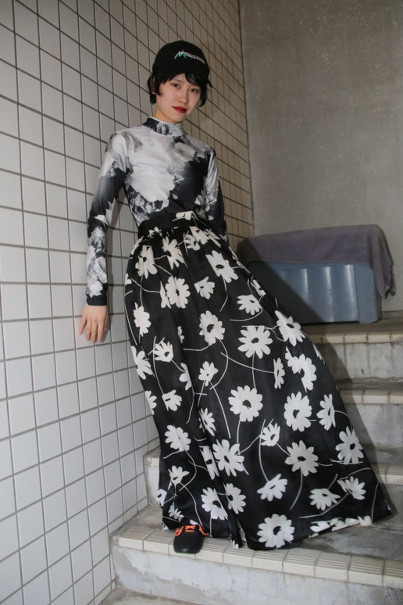 1970 GIVENCHY / FLORAL ORGANDIE MAXI SKIRT IN SILK