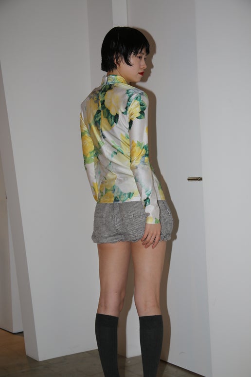MERYLL ROGGE / FLORAL JERSEY TURTLE NECK LONG SLEEVE WITH PIPING IN YELLOW
