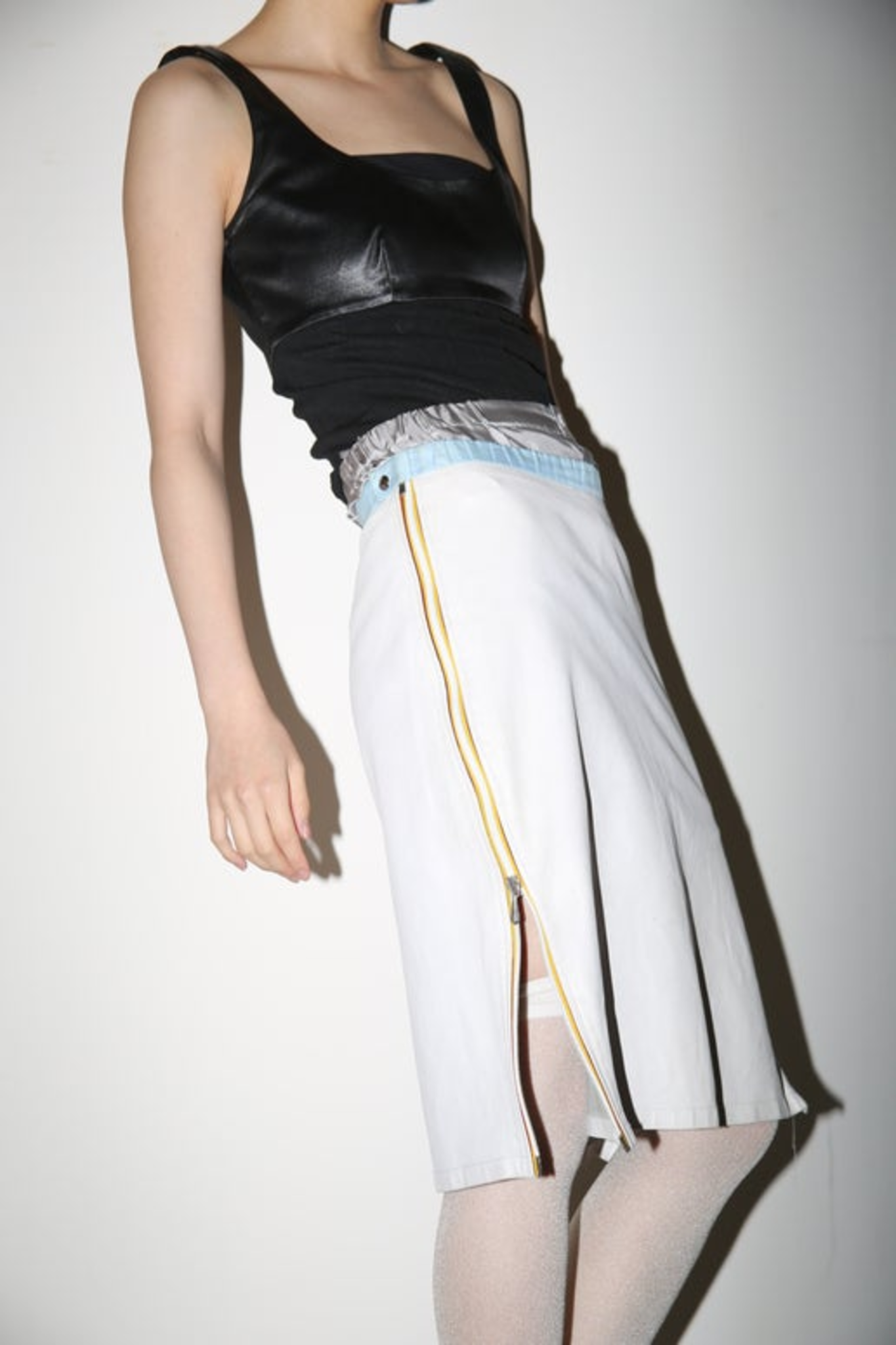 1990 MIU MIU / LEATHER PENCIL SKIRT WITH DOUBLE ZIPPER