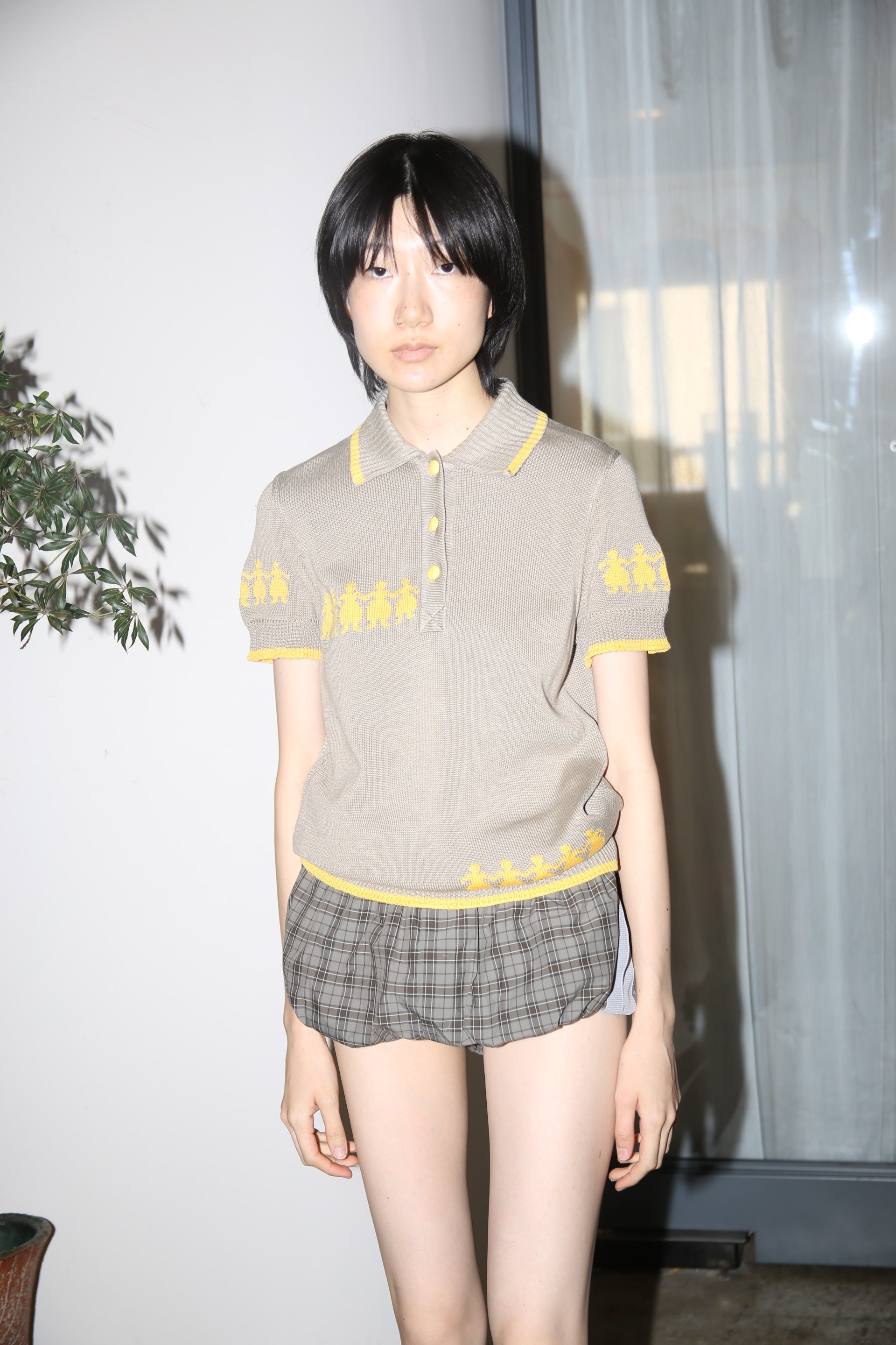 1970 FENDI / FILOSCOZIA COTTON KNIT POLO SHIRT WITH INTARSIA