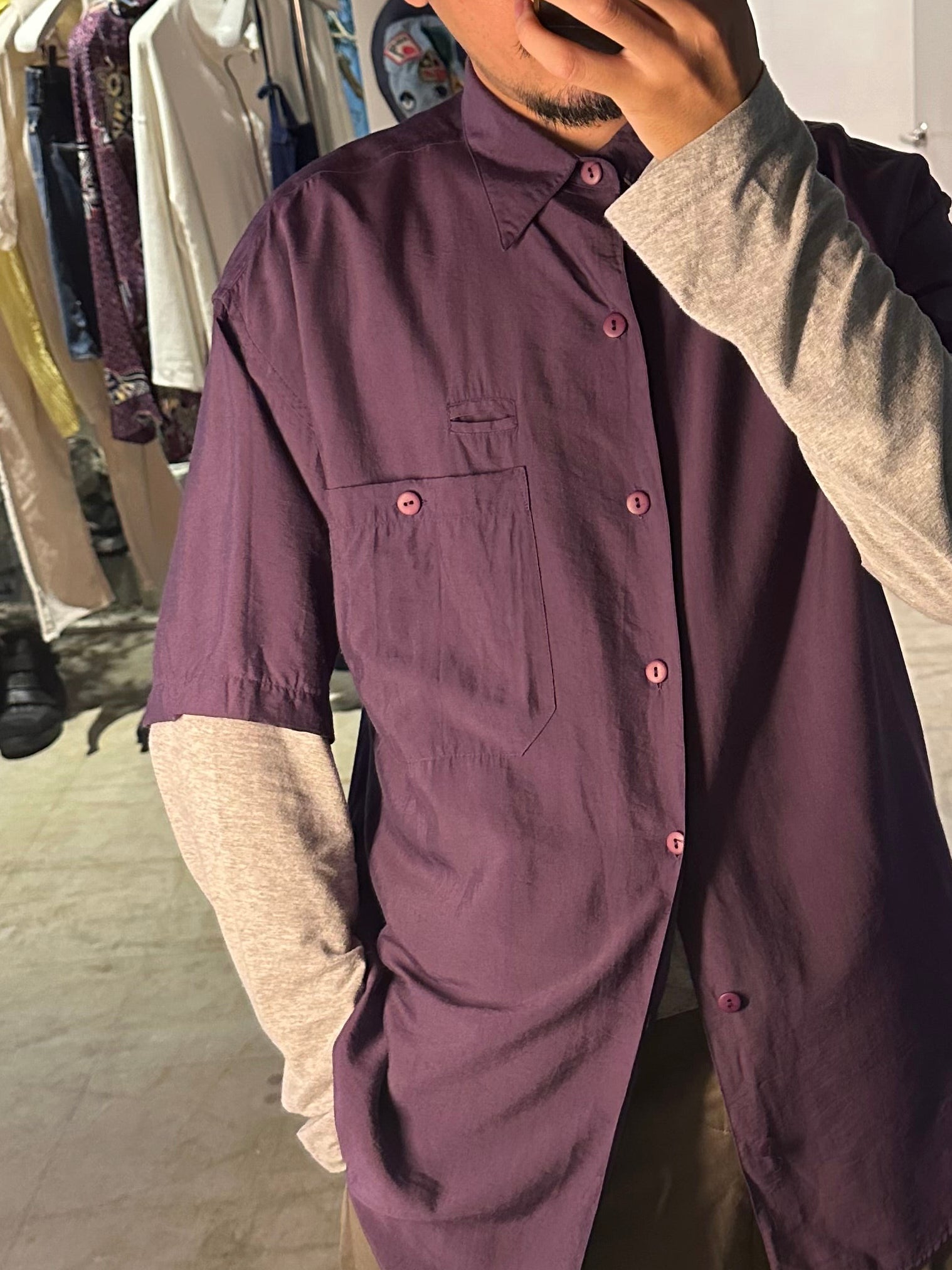 1990 VINTAGE / RAYON SHORT SLEEVE SHIRT WITH PEN HOLDER