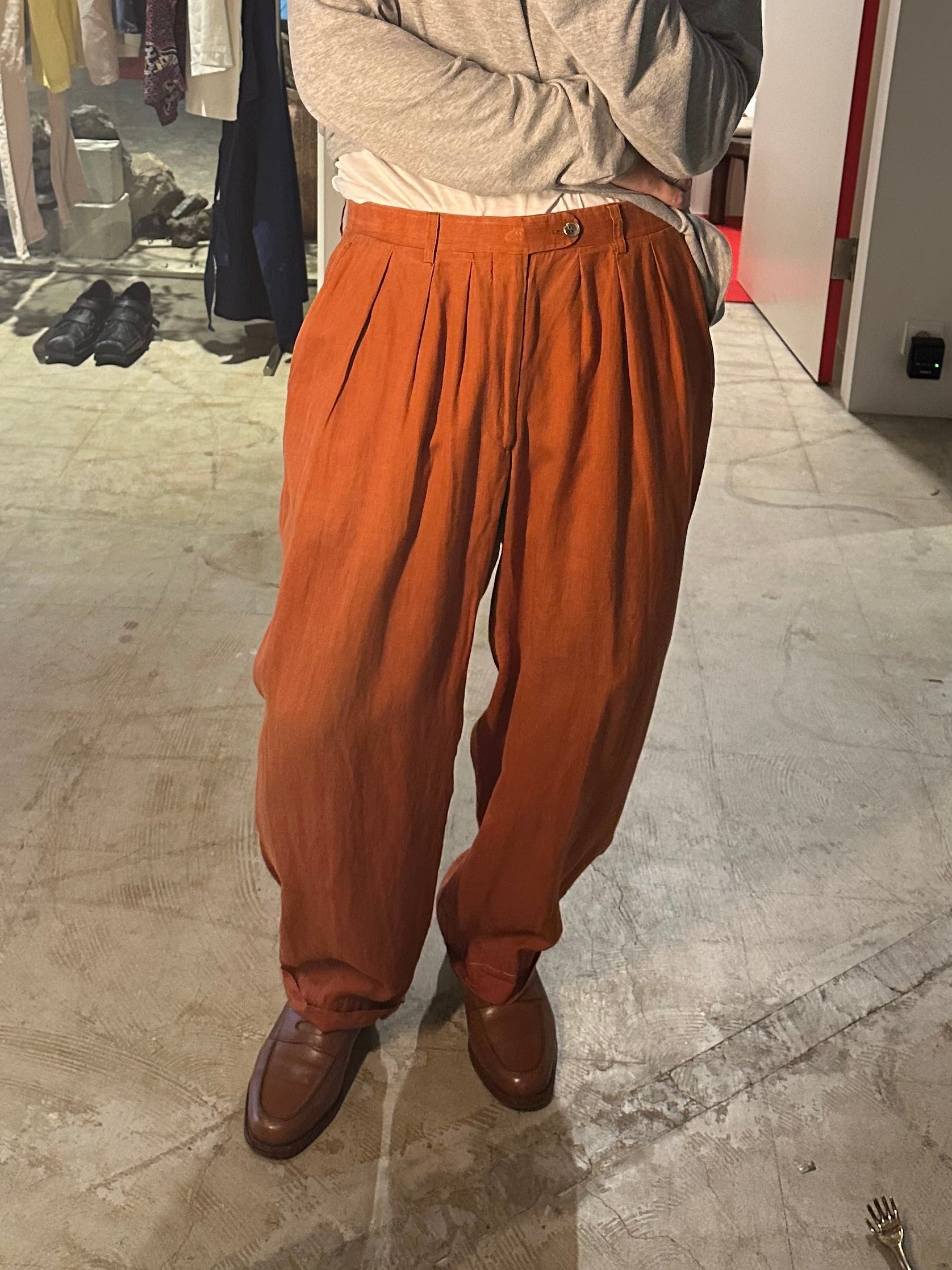 1980 KENZO / LINEN WIDE TROUSER IN TELACOTTA