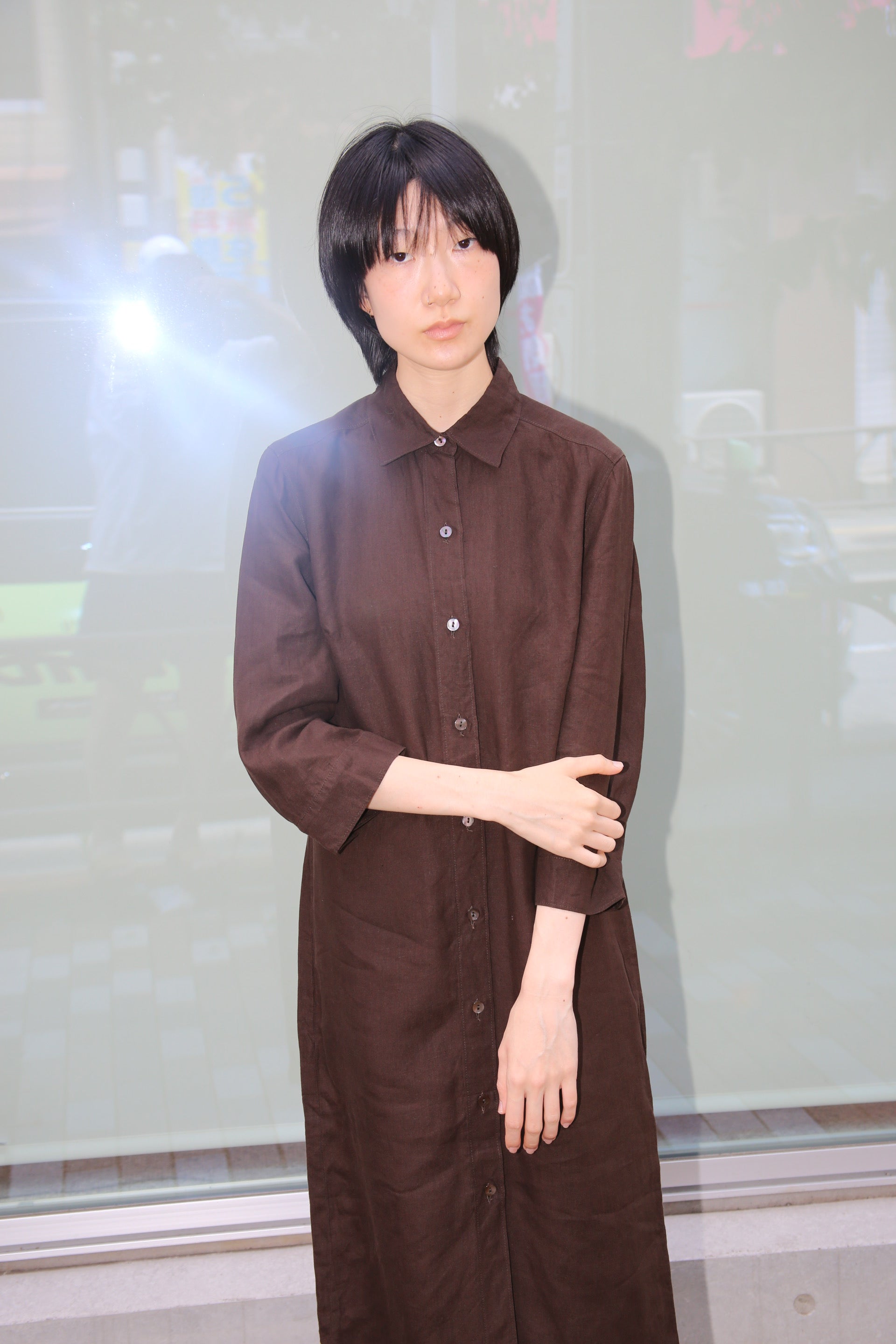 2000 MAX MARA / LINEN SHIRT DRESS IN CHOCOLATE