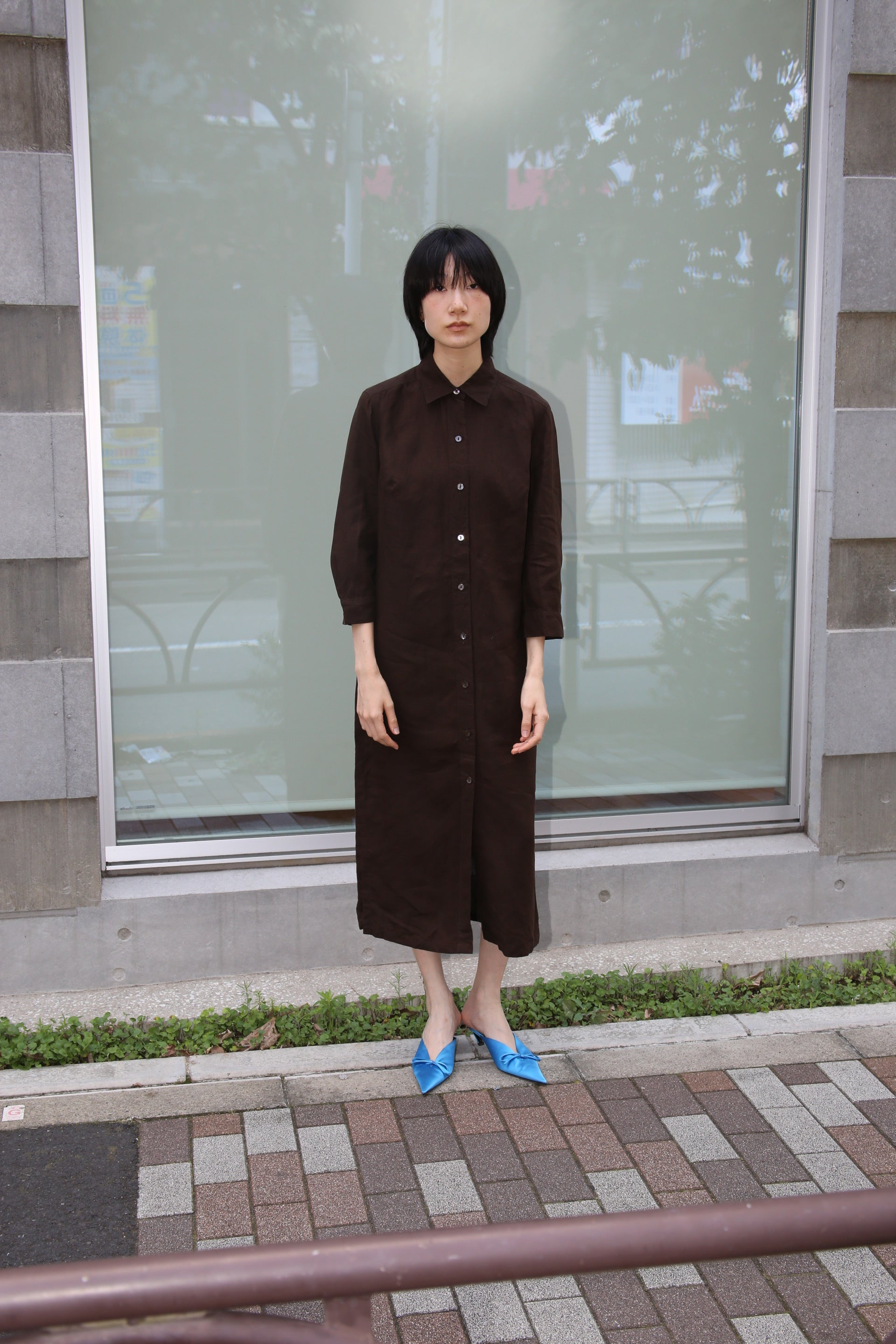 2000 MAX MARA / LINEN SHIRT DRESS IN CHOCOLATE