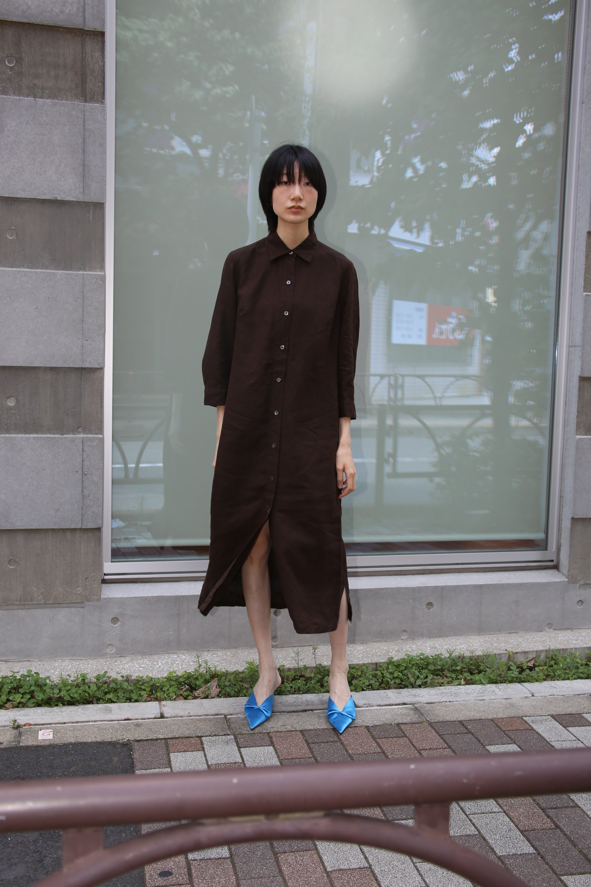 2000 MAX MARA / LINEN SHIRT DRESS IN CHOCOLATE