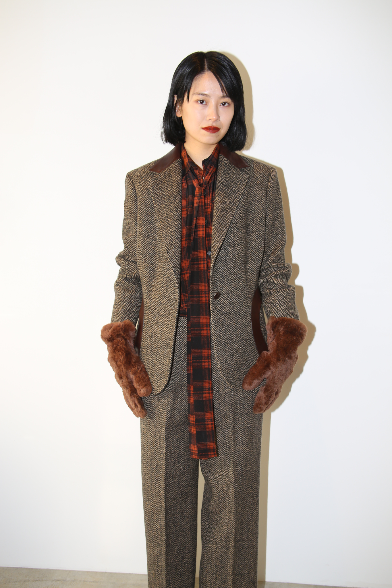 1970 YVESSAINTLAURENT / SILK PLAID BLOUSE WITH BOW TIE