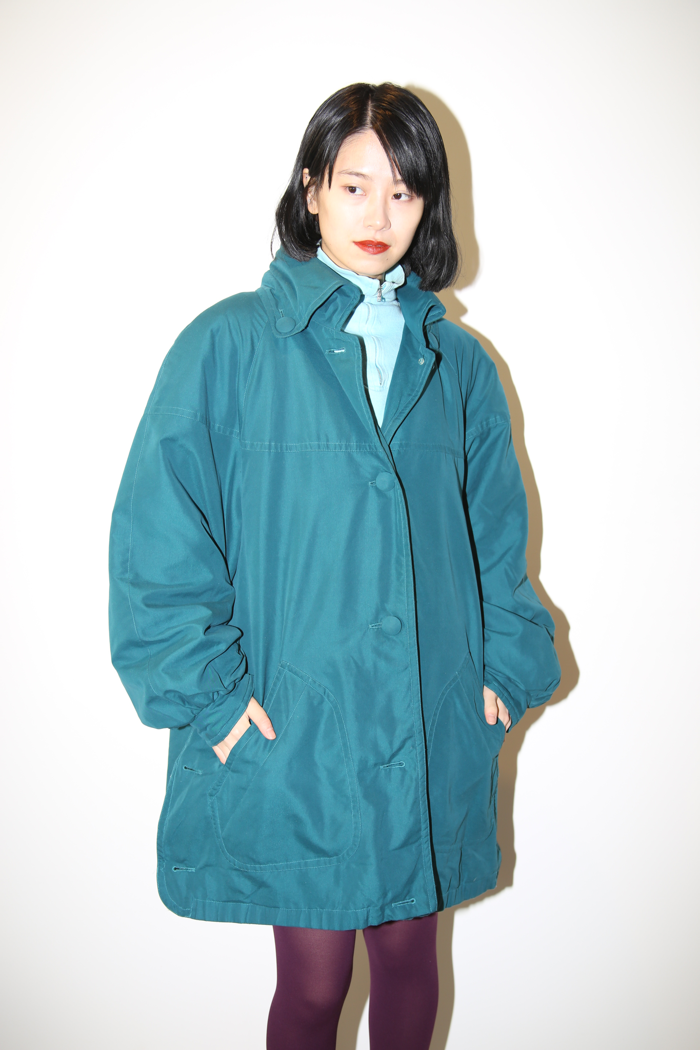 1990 VINTAGE / BUTTON DOWN PADDED COAT WIH HOODIE