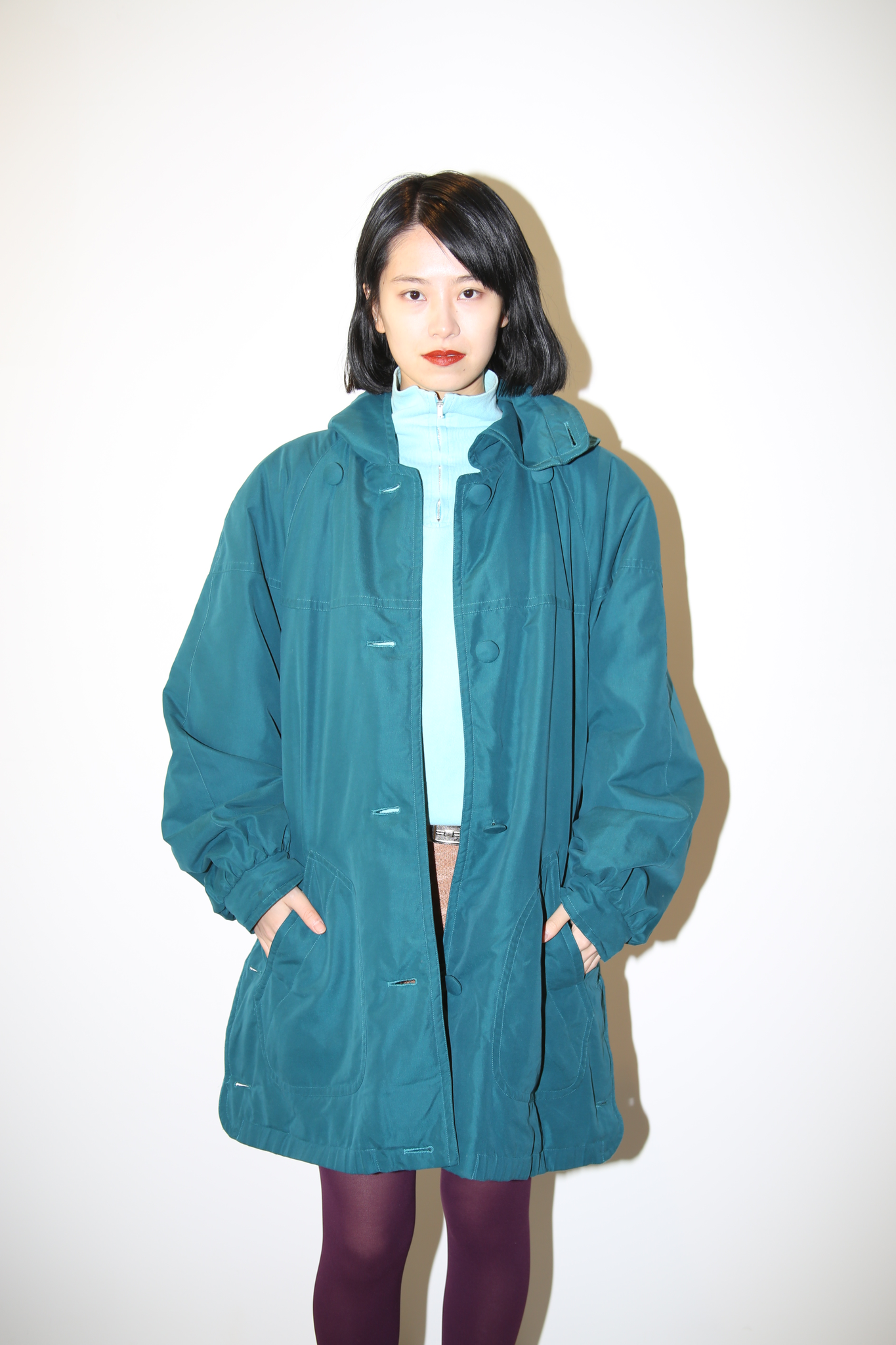 1990 VINTAGE / BUTTON DOWN PADDED COAT WIH HOODIE