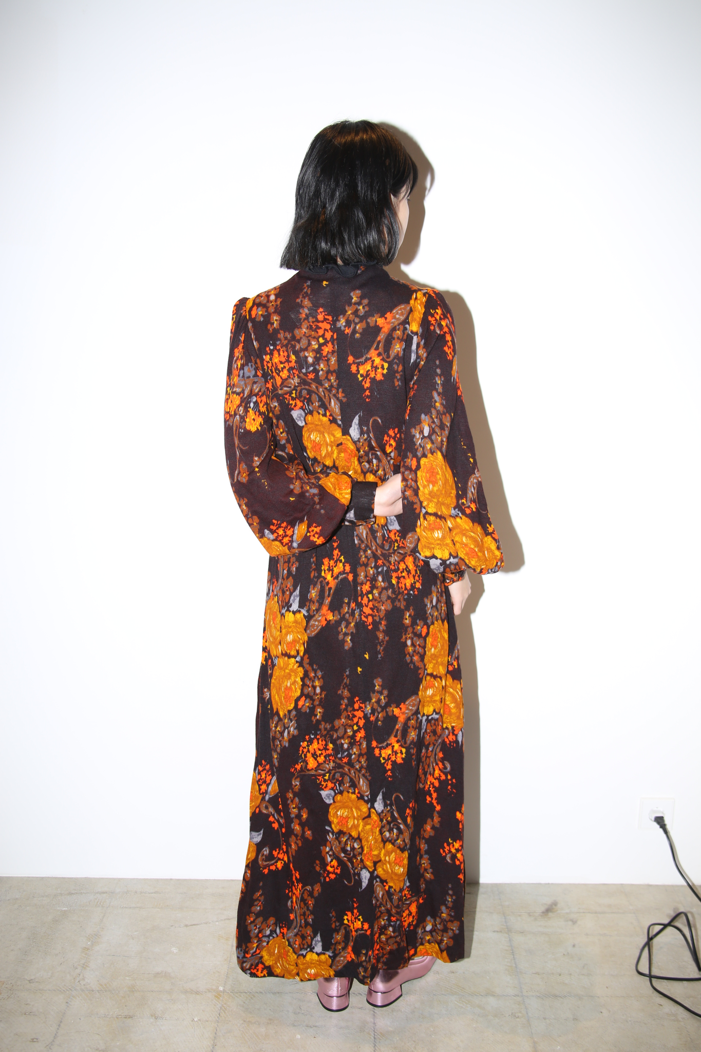 1970 VINTAGE / FLORAL BOHO DRESS WITH VOLUME SLEEVE