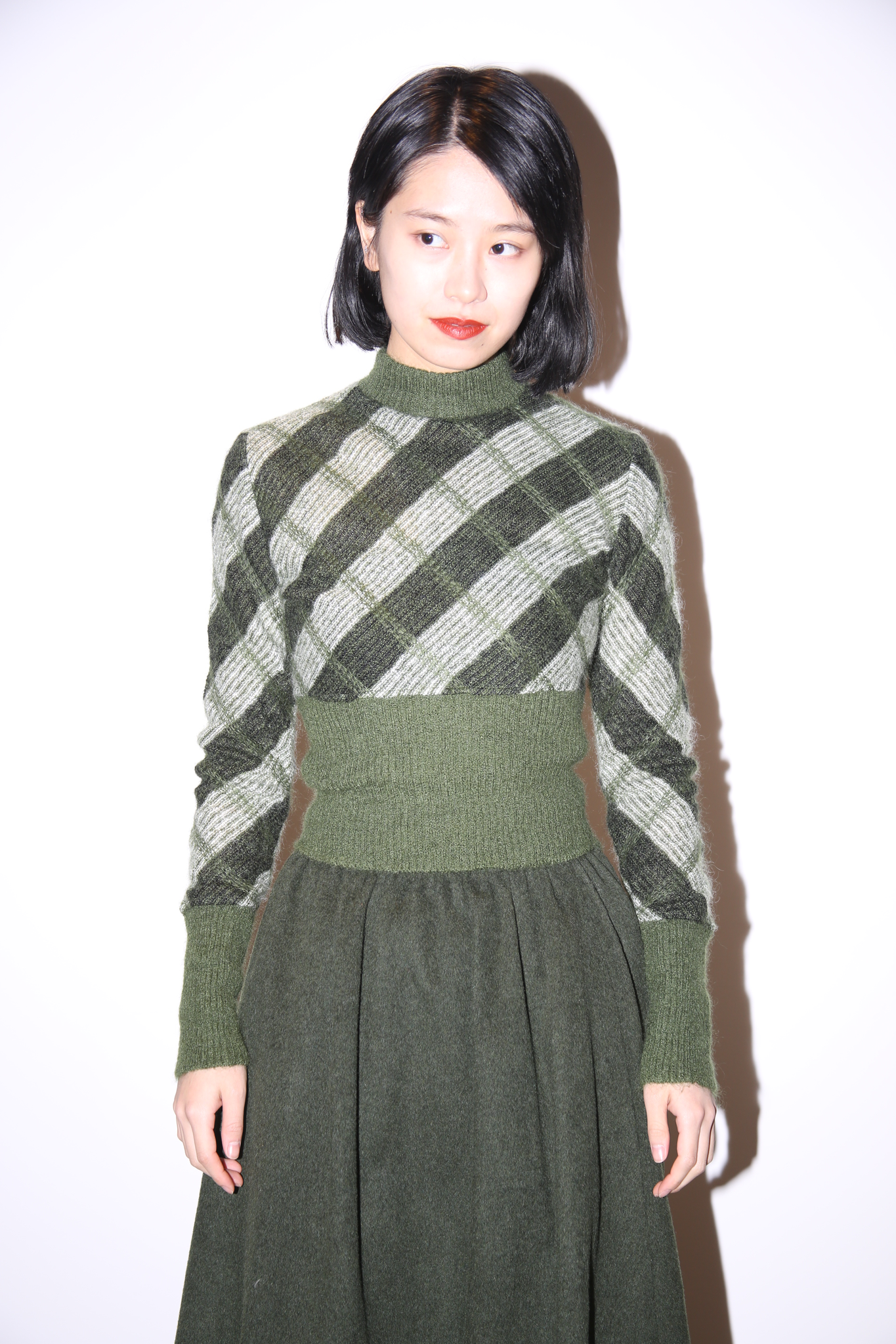 2017 MIU MIU / ARGYLE MOHAIR SWEATER IN OLIVE GREEN