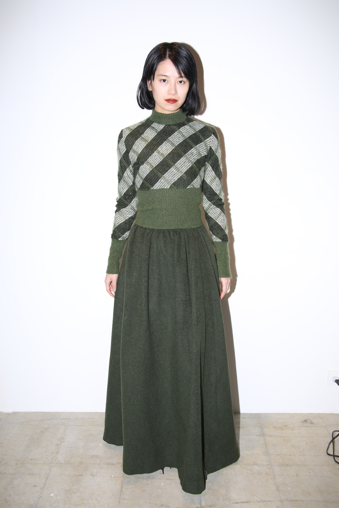 1970 VINTAGE / LODEN CLOTH COAT FABRIC WOOL MAXI SKIRT