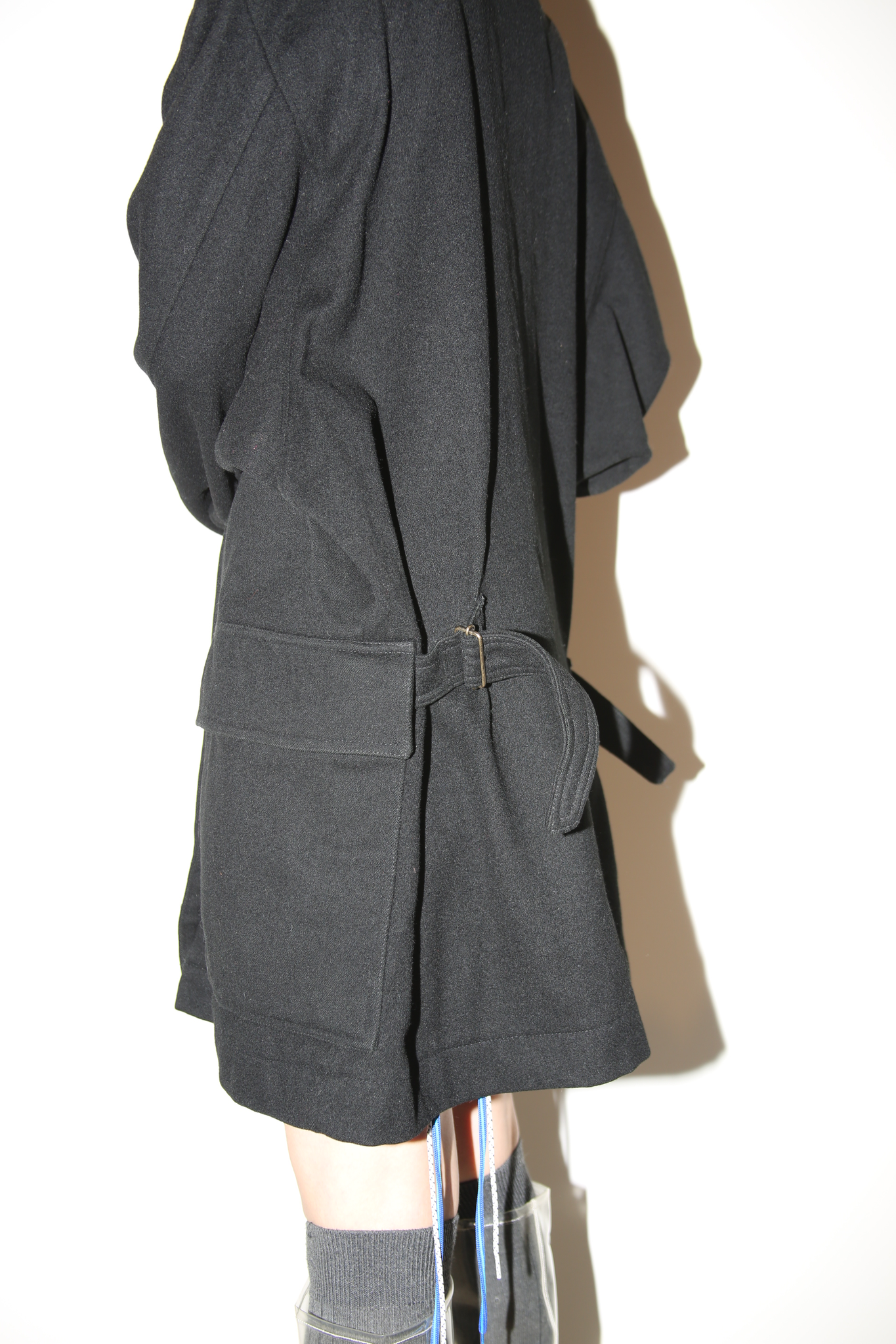 1980 ALAIA / FLY FRONT MELTON WOOL COAT WITH SIDE BUCKLE