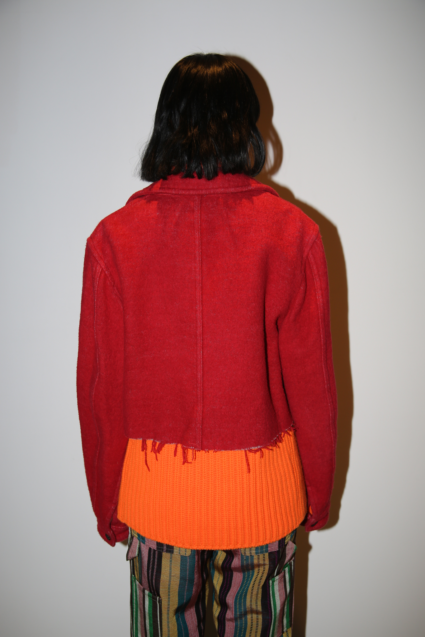2003 COMME DES GARCONS HOMME PLUS / CUT OFF CROPPED P-COAT IN RED
