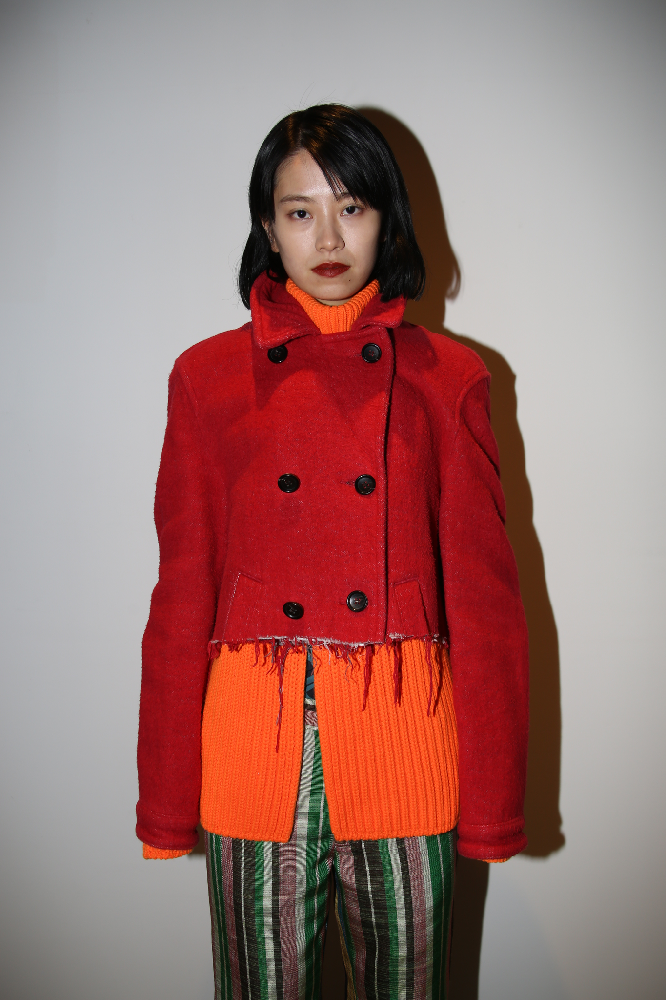 2003 COMME DES GARCONS HOMME PLUS / CUT OFF CROPPED P-COAT IN RED