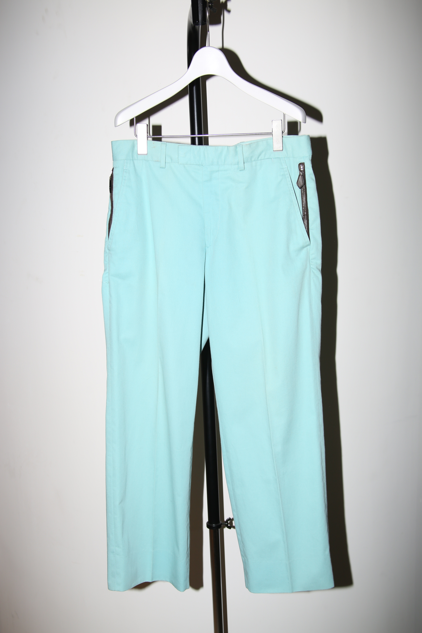 2000 HERMES / TIFFANY BLUE TAPERED TROUSER WITH LEATHER POCKET