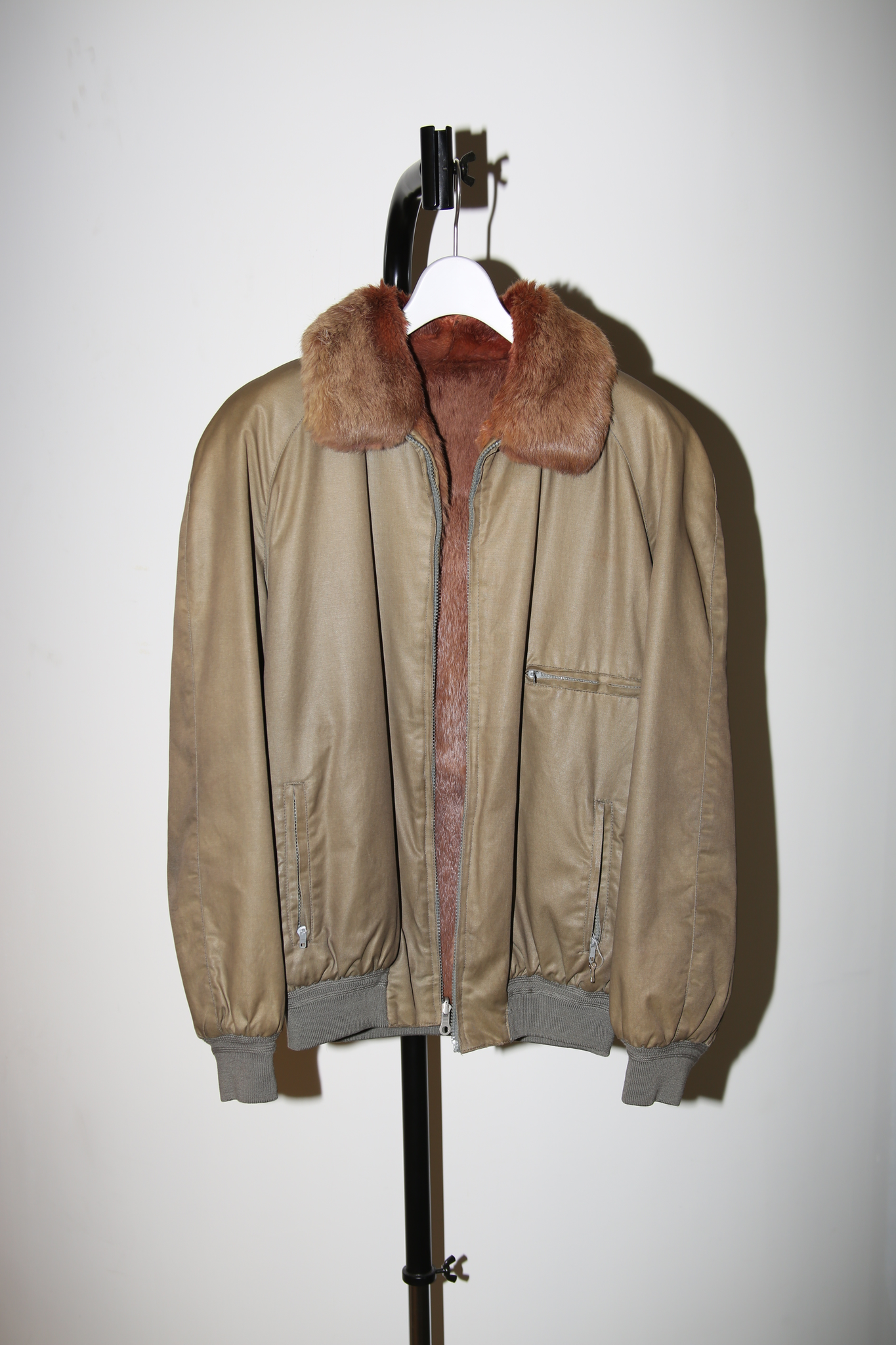 1980 VINTAGE / REVBERSIBLE BOMBER JACKET WITH RABBIT FUR