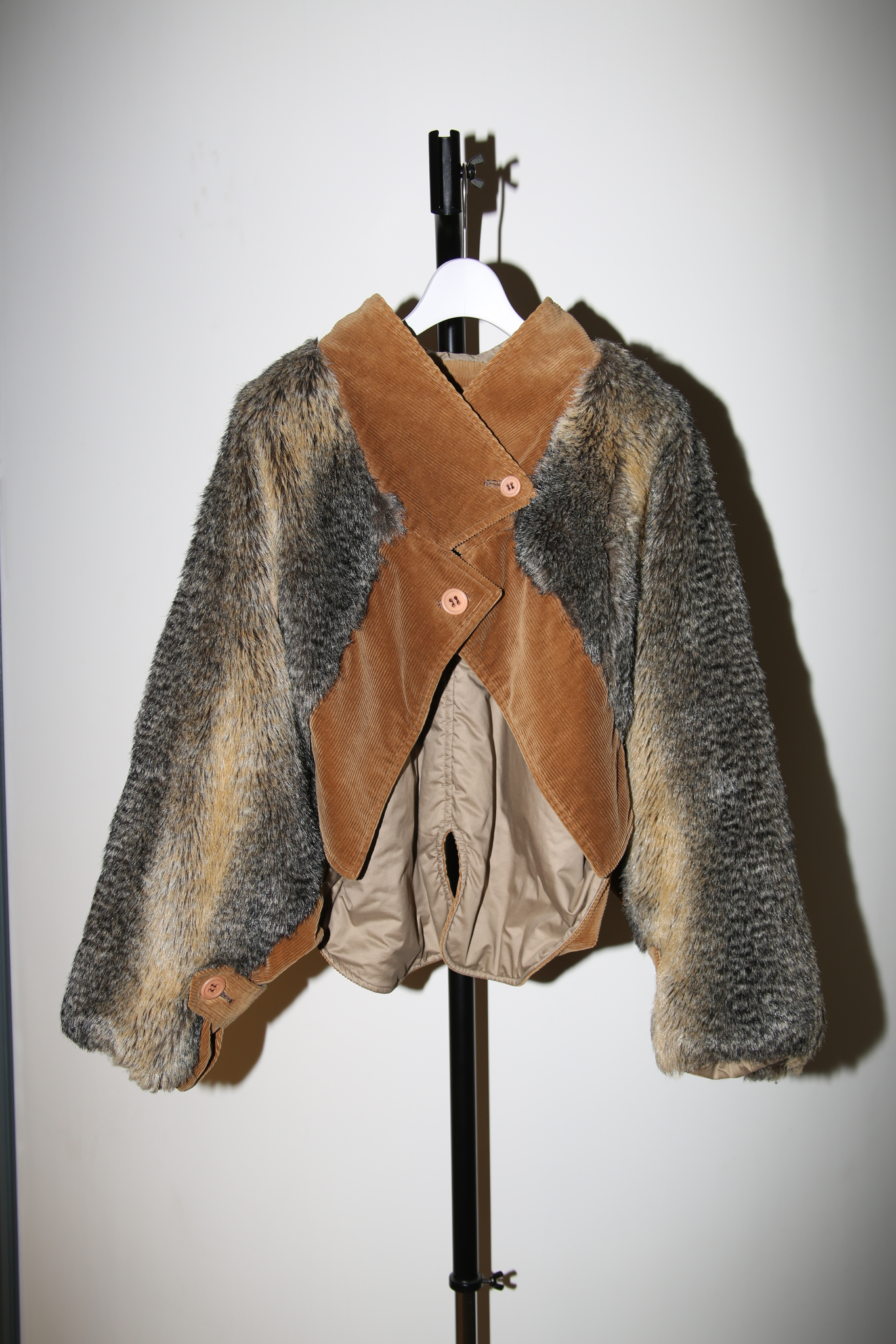 1980 ISSEY MIYAKE / PADDED CORDUROY BOLERO JACKET WITH FAUX FUR