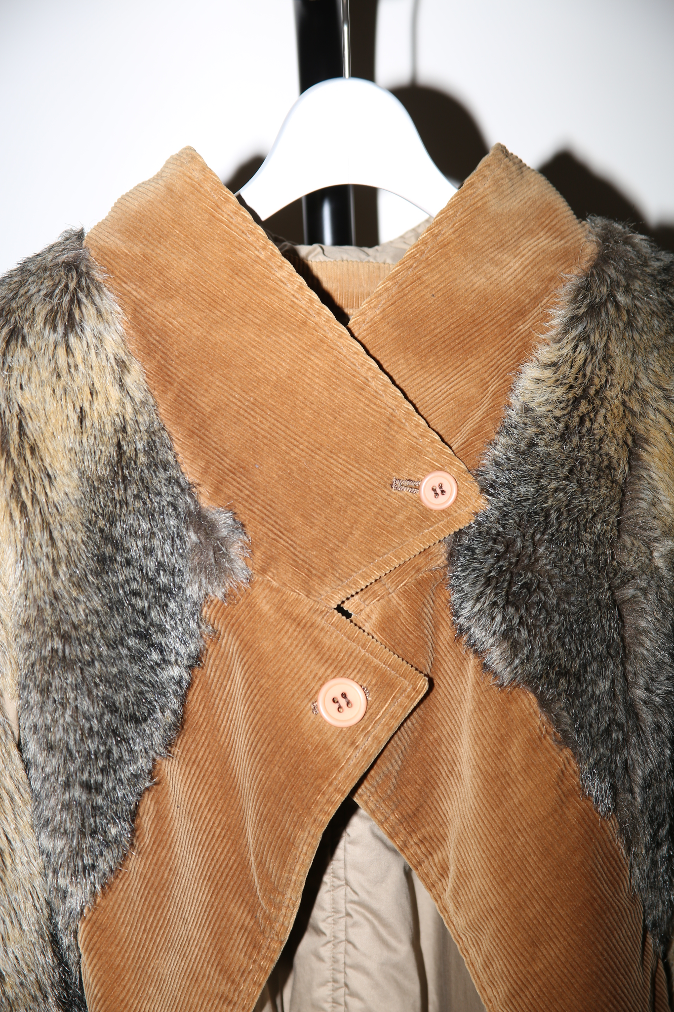 1980 ISSEY MIYAKE / PADDED CORDUROY BOLERO JACKET WITH FAUX FUR