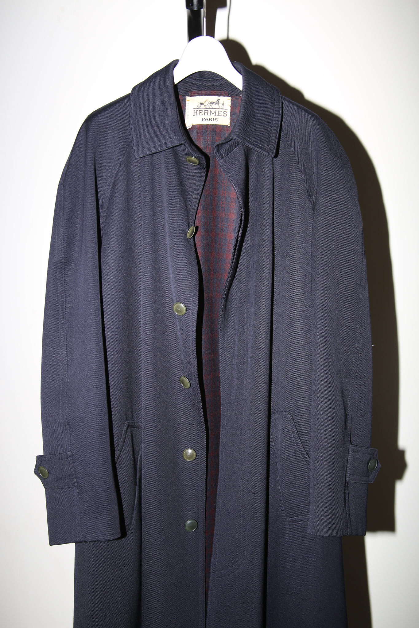1970 HERMES / WOOL KARSEY BALMACAAN LONG COAT IN NAVY