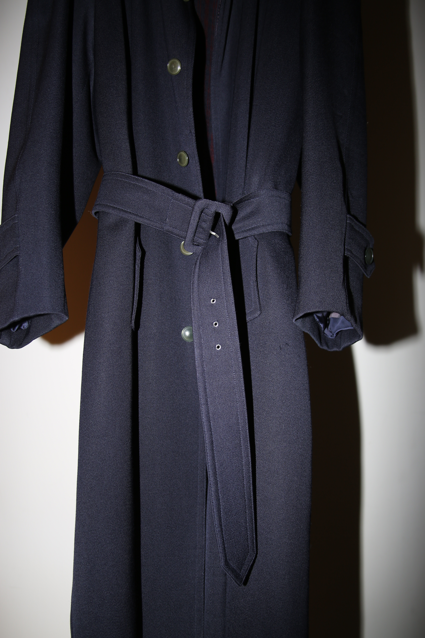 1970 HERMES / WOOL KARSEY BALMACAAN LONG COAT IN NAVY