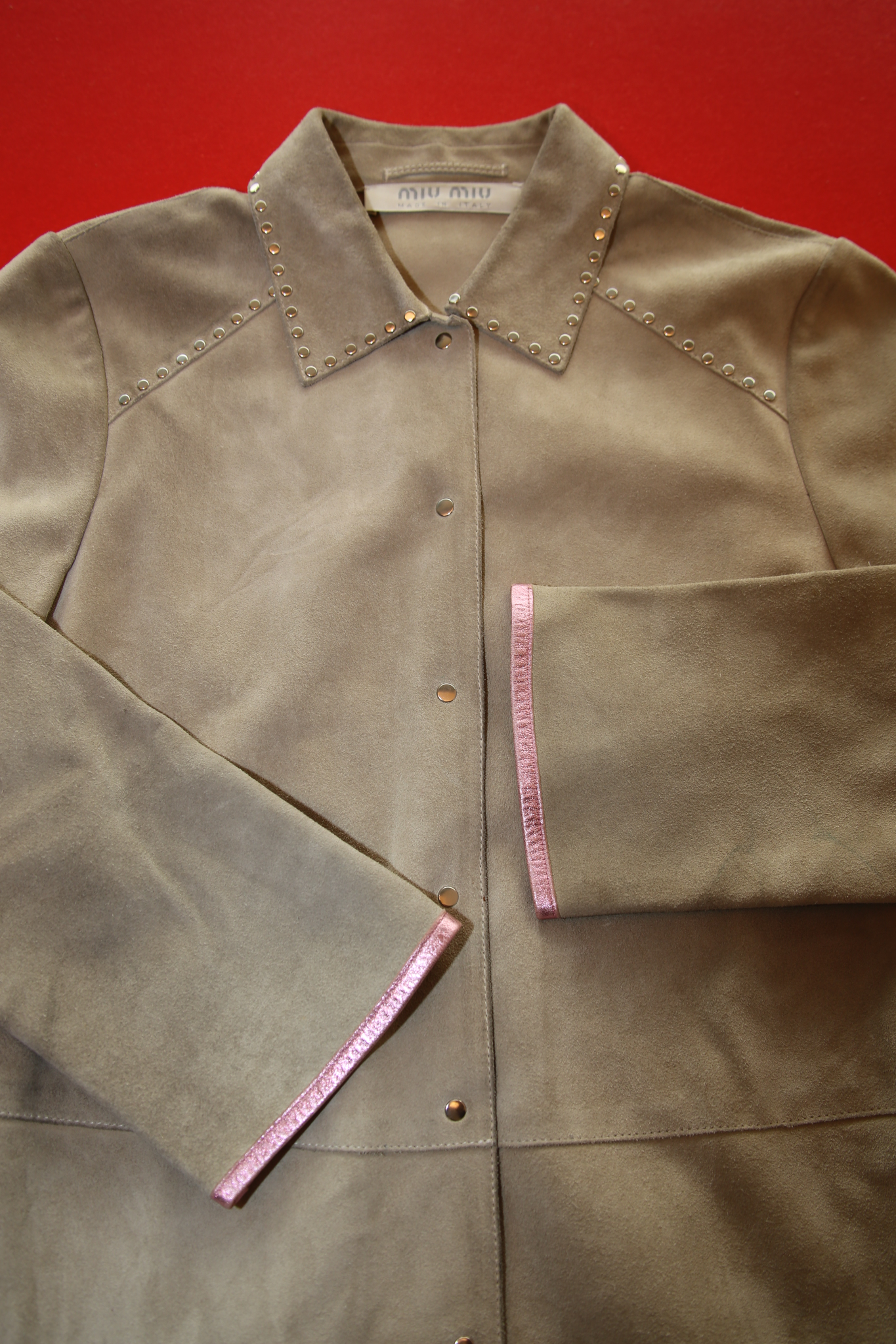 1999 MIU MIU / SUEDE LEATHER STADS SHIRT WITH GLITTER PIPING