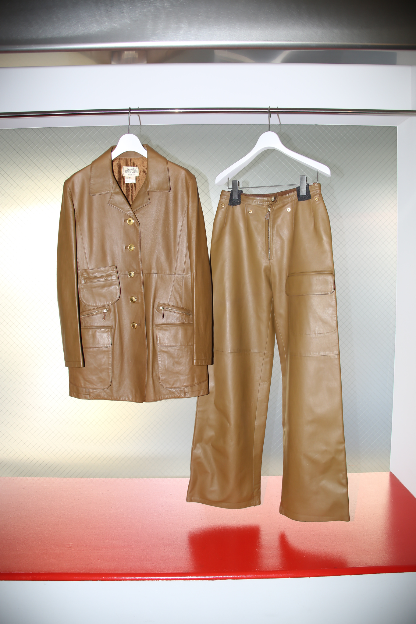 1980 HERMES / LEATHER TAILORED SUITS WITH DETACHABLE POCKET