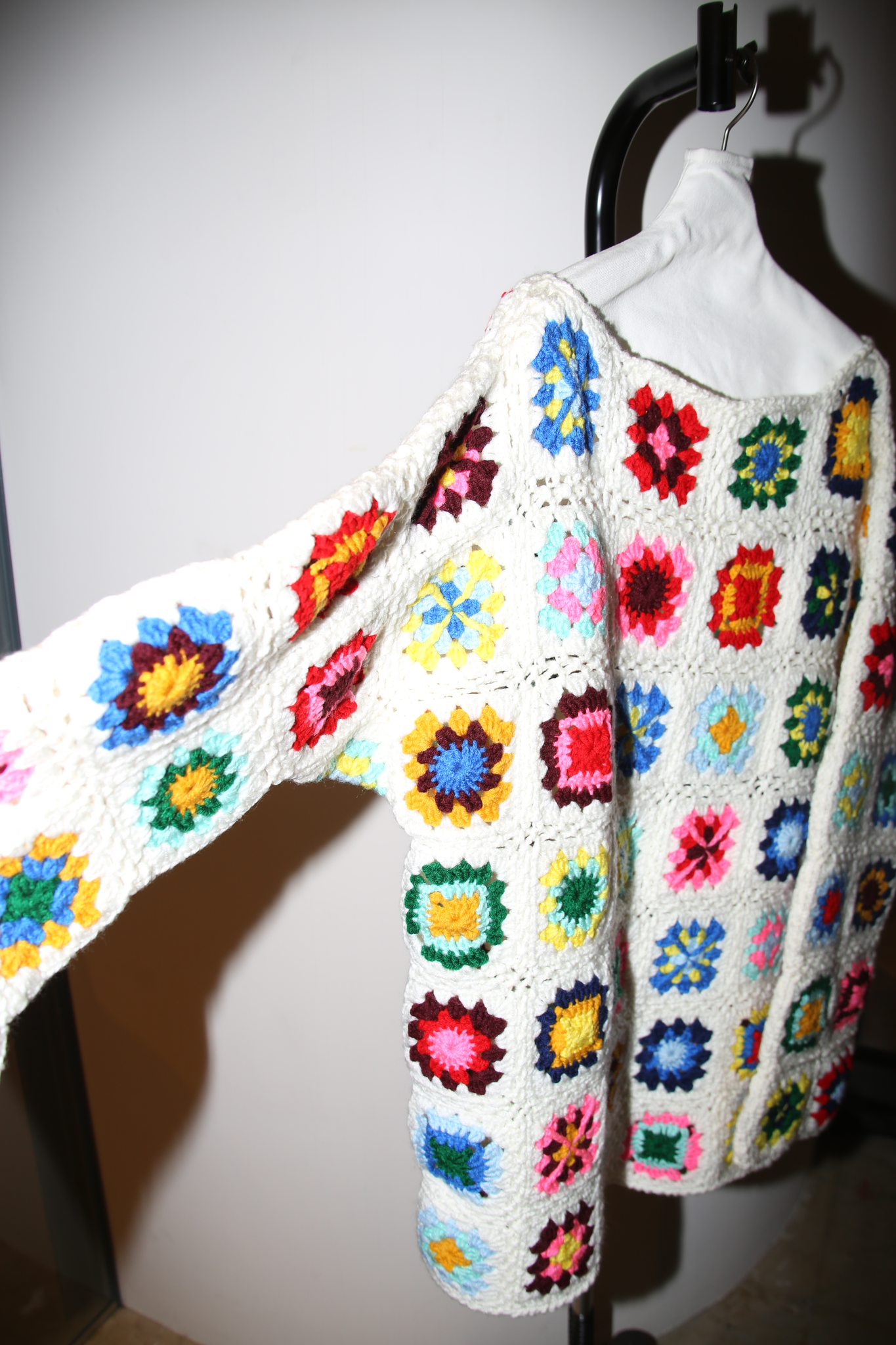 1980 VINTAGE / HAND CROCHET KNIT SWEATER  SUPER BIG SIZE