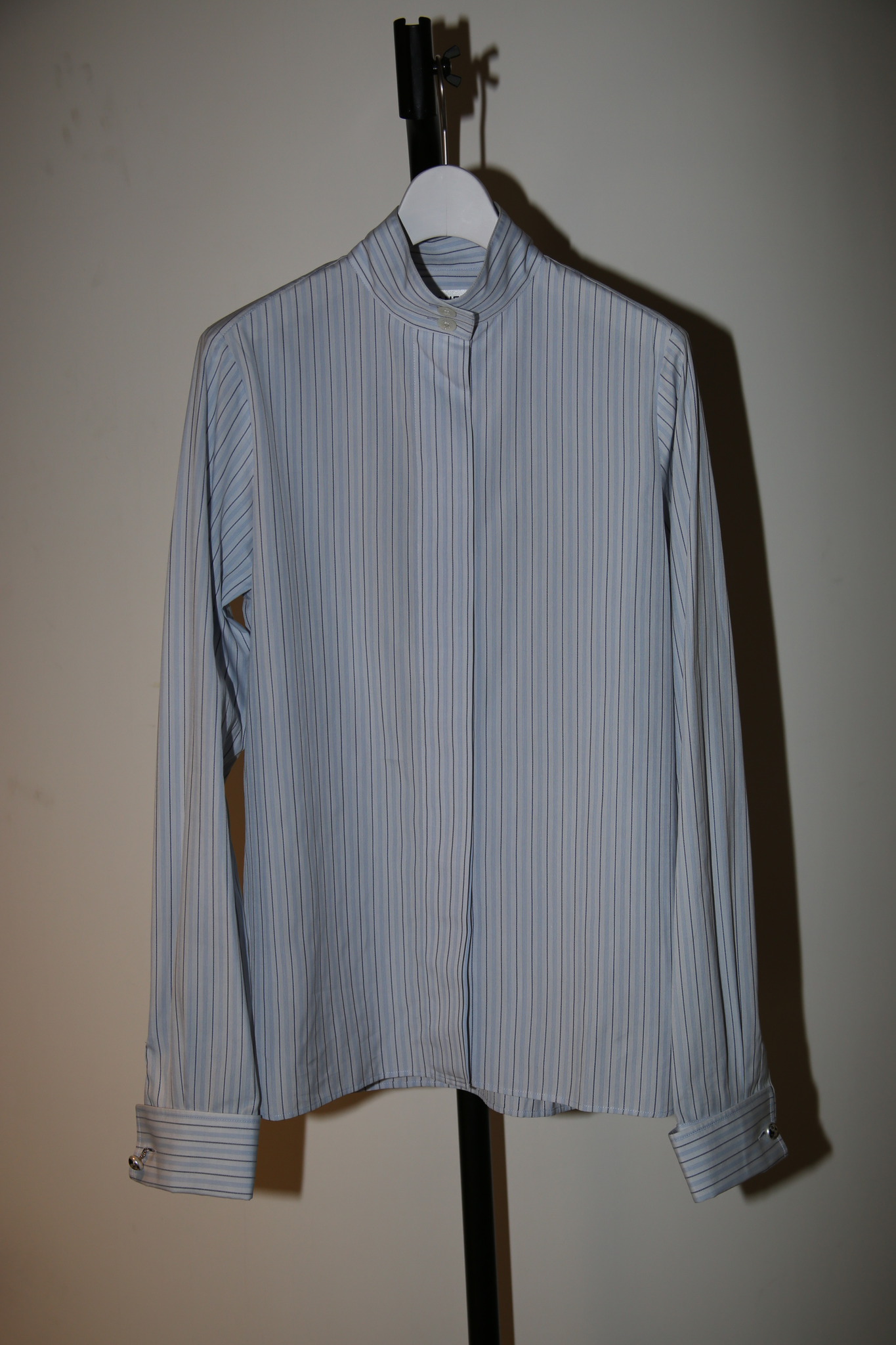2008 CHANEL / HIGH NECK COLLAR DRESS SHIRT IN STRIPE