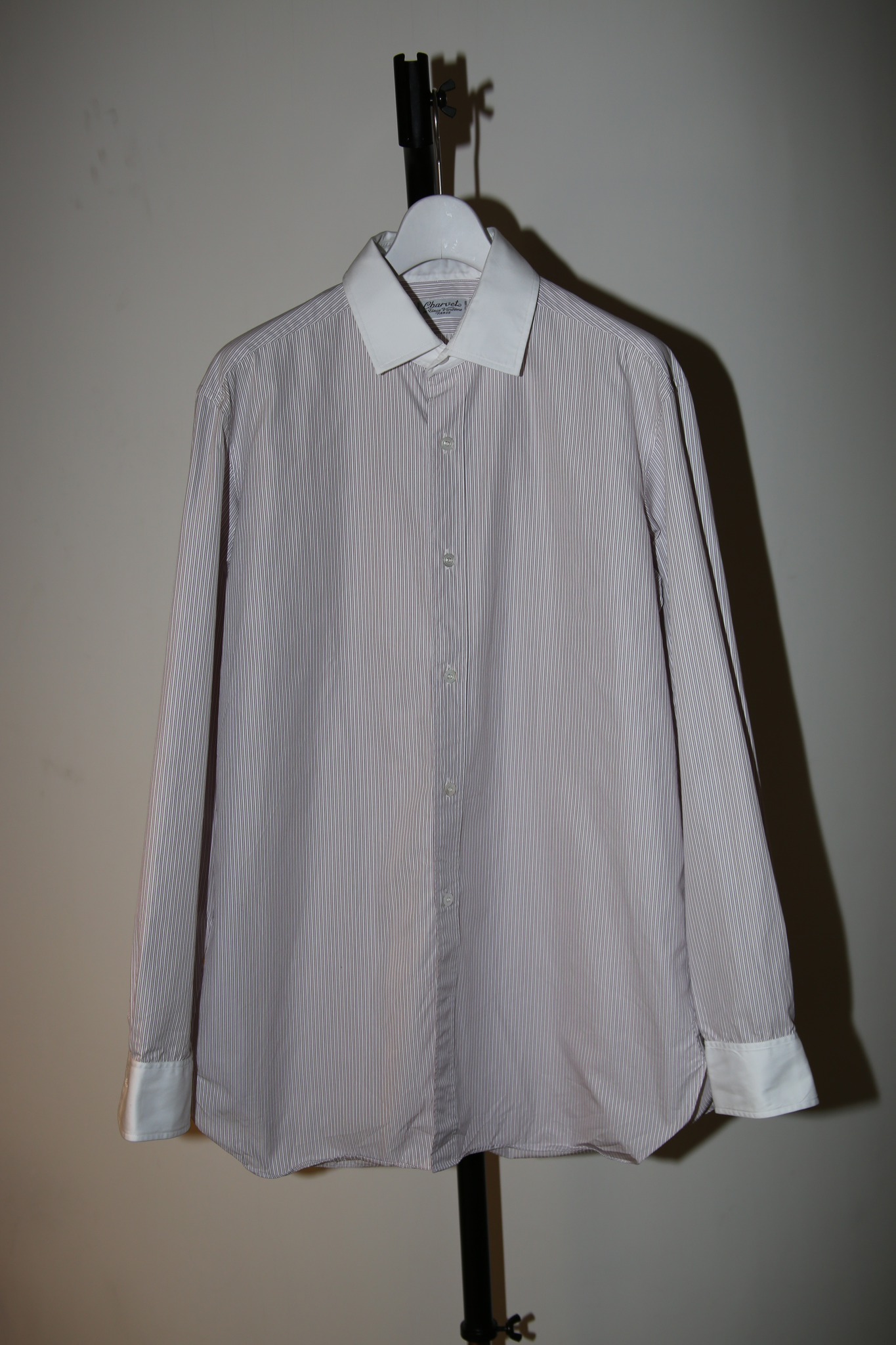 1990 CHARVET / COTTON CLERIC DRESS SHIRT IN PINK STRIPE